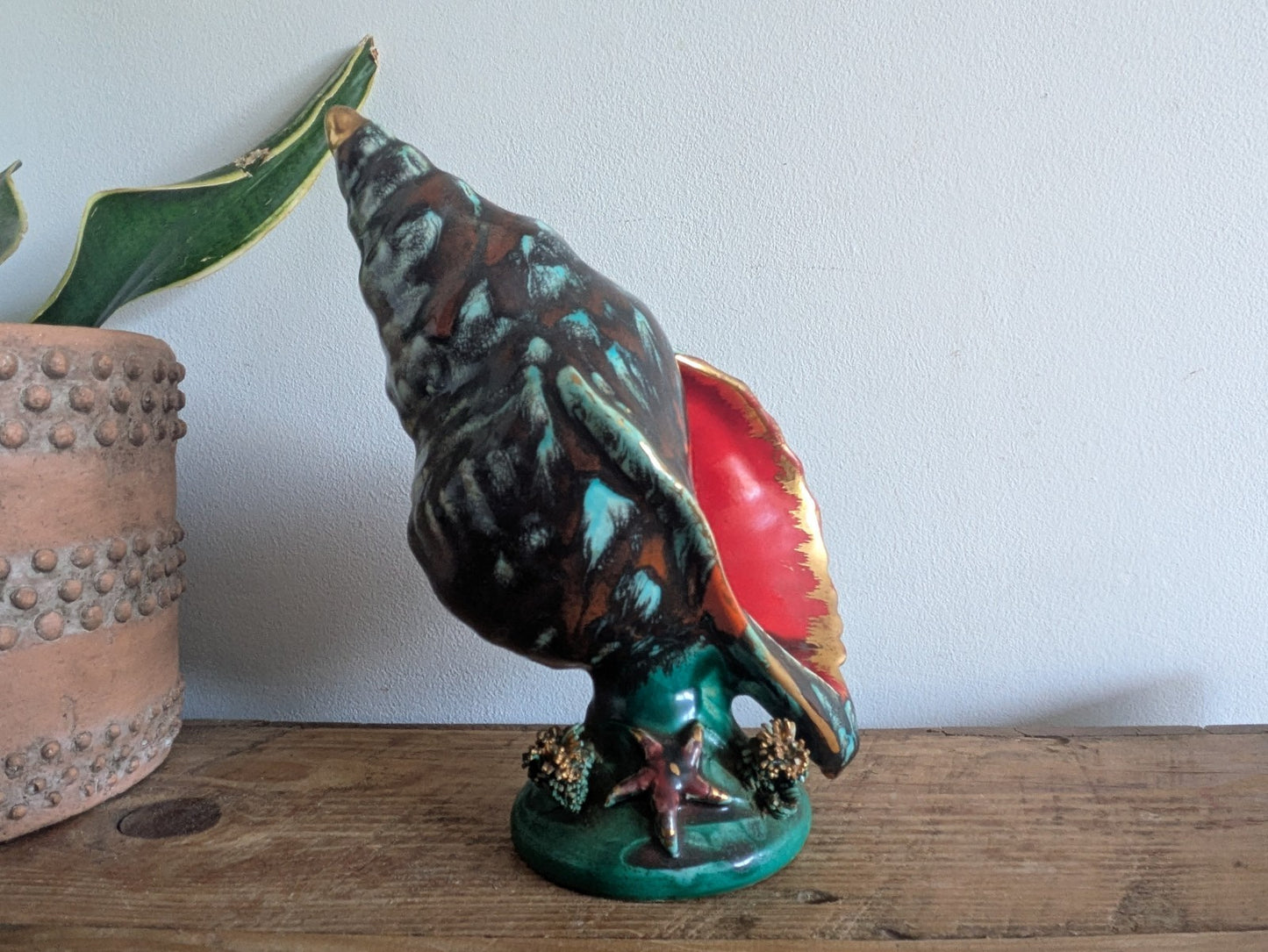 Superb Table Lamp Vallauris Ceramic Under The Sea Conch Shell French Coral VTG