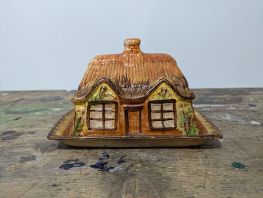 Price Kensington "Ye Olde Cottage" Vtg Cheese Butter Dish Cottage Ware England