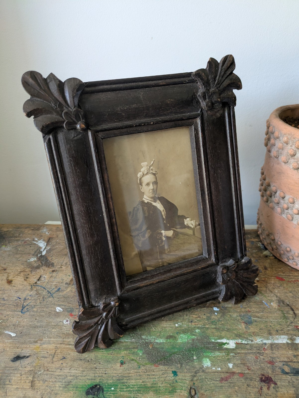 Stunning Antique Victorian 19thc Carved Easel Back Picture Frame Photograph Vtg