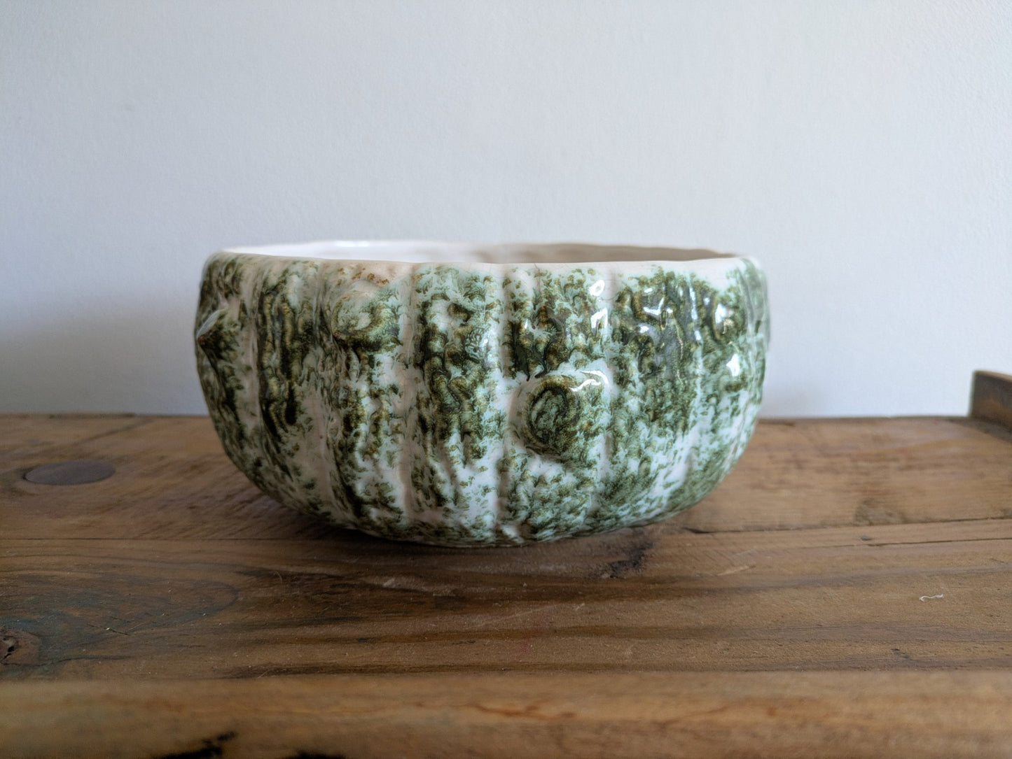 Sylvac Tree Bark Green Pottery Bowl Woodland Glaze Log Planter Vintage Mantle