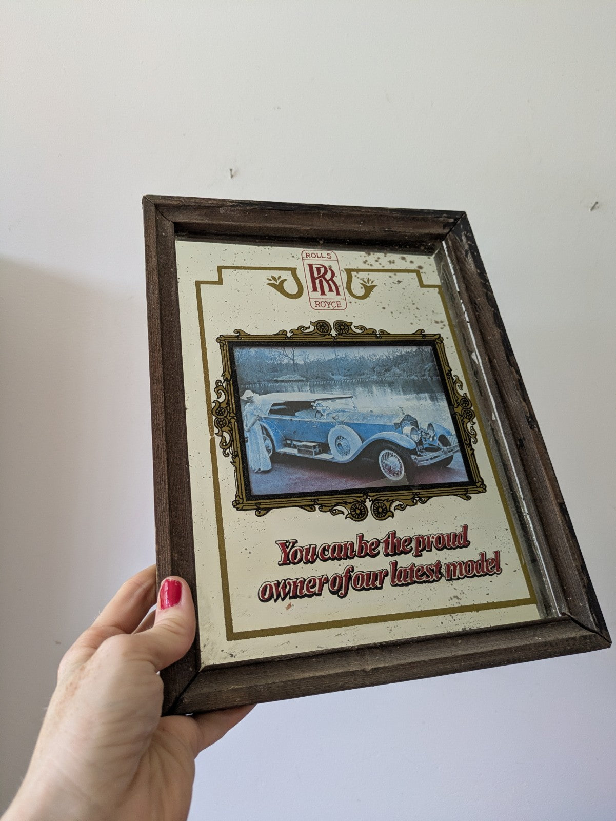 Rolls Royce Advertising Mirror Latest Model Owner Pub Car Automotive Picture Vtg