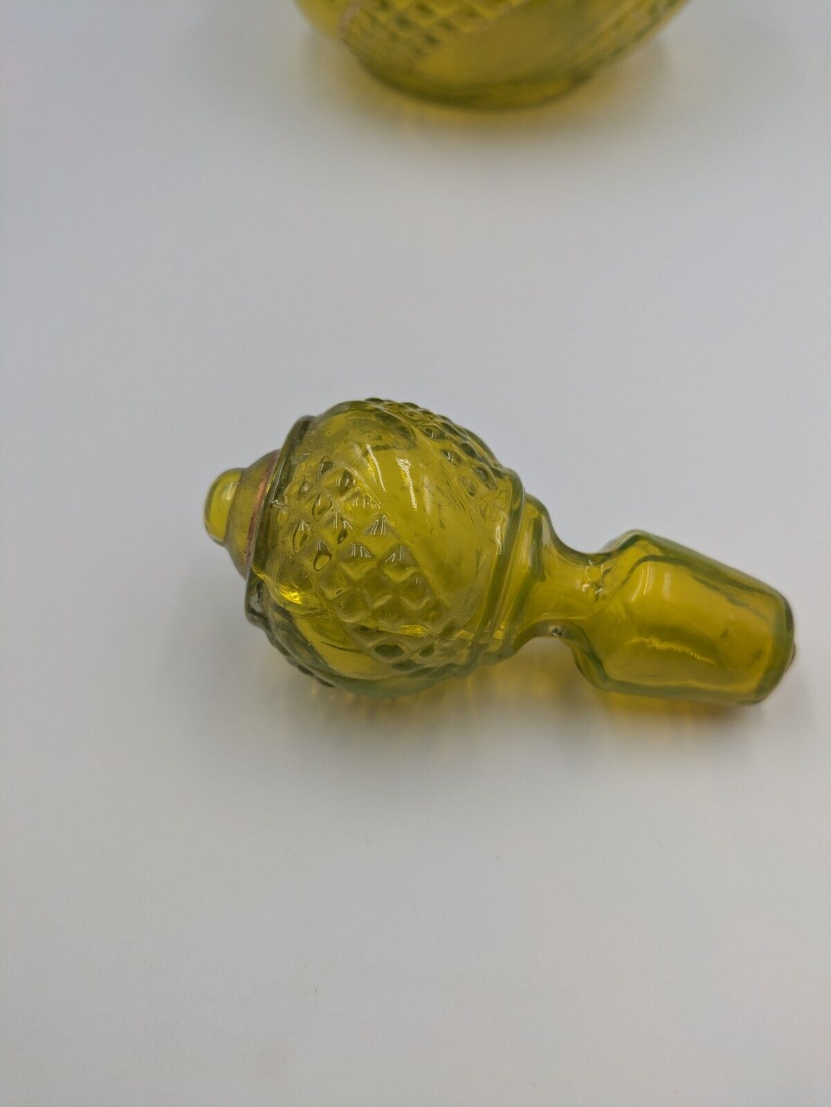 Vintage Yellow Vaseline 1920s 30s Glass Decanter Hand Painted Gold Rare Stopper