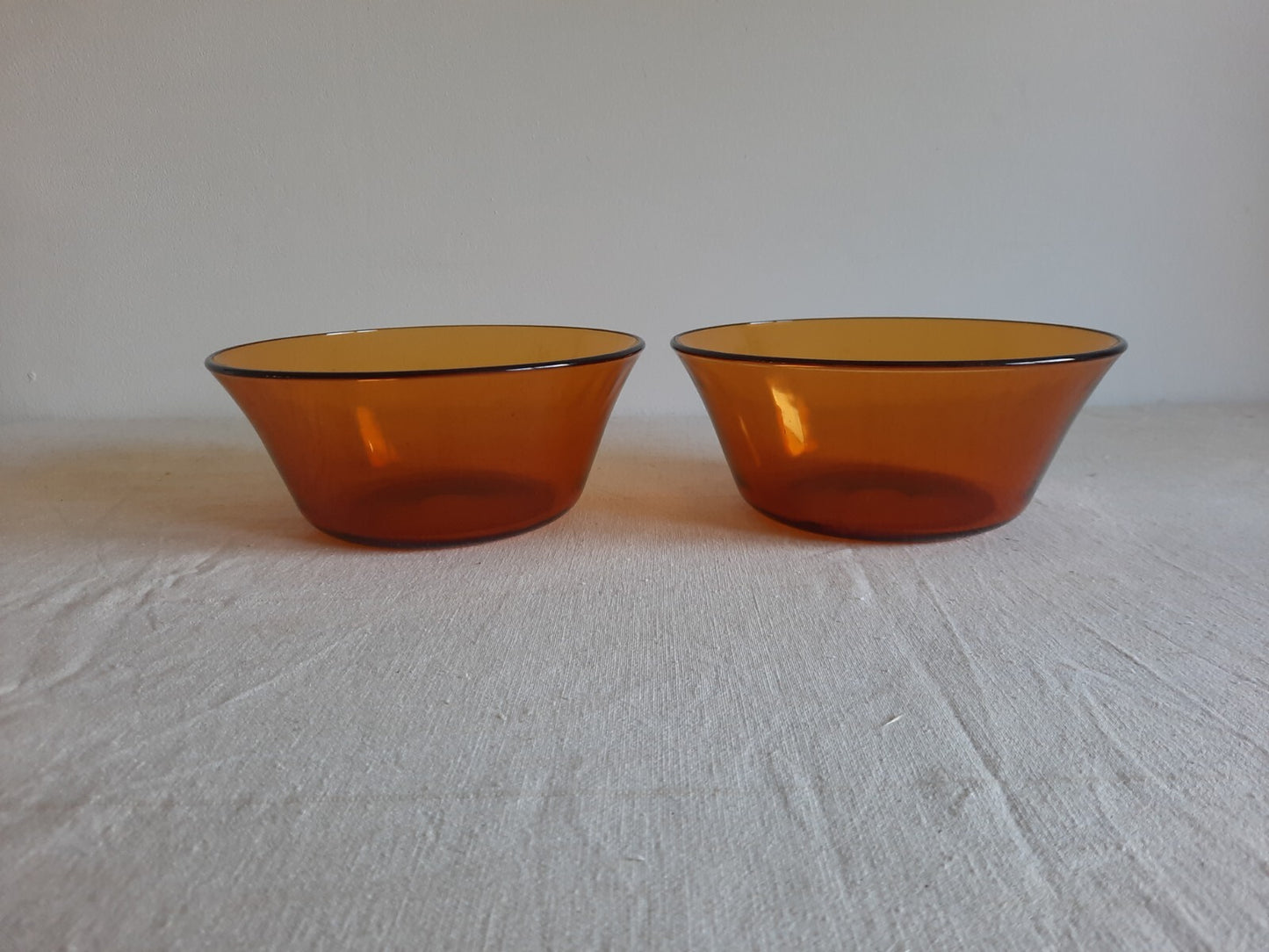 2x Amber Glass Serving Bowl Duralex France Vtg Mcm Mid Century Side Dish Deep