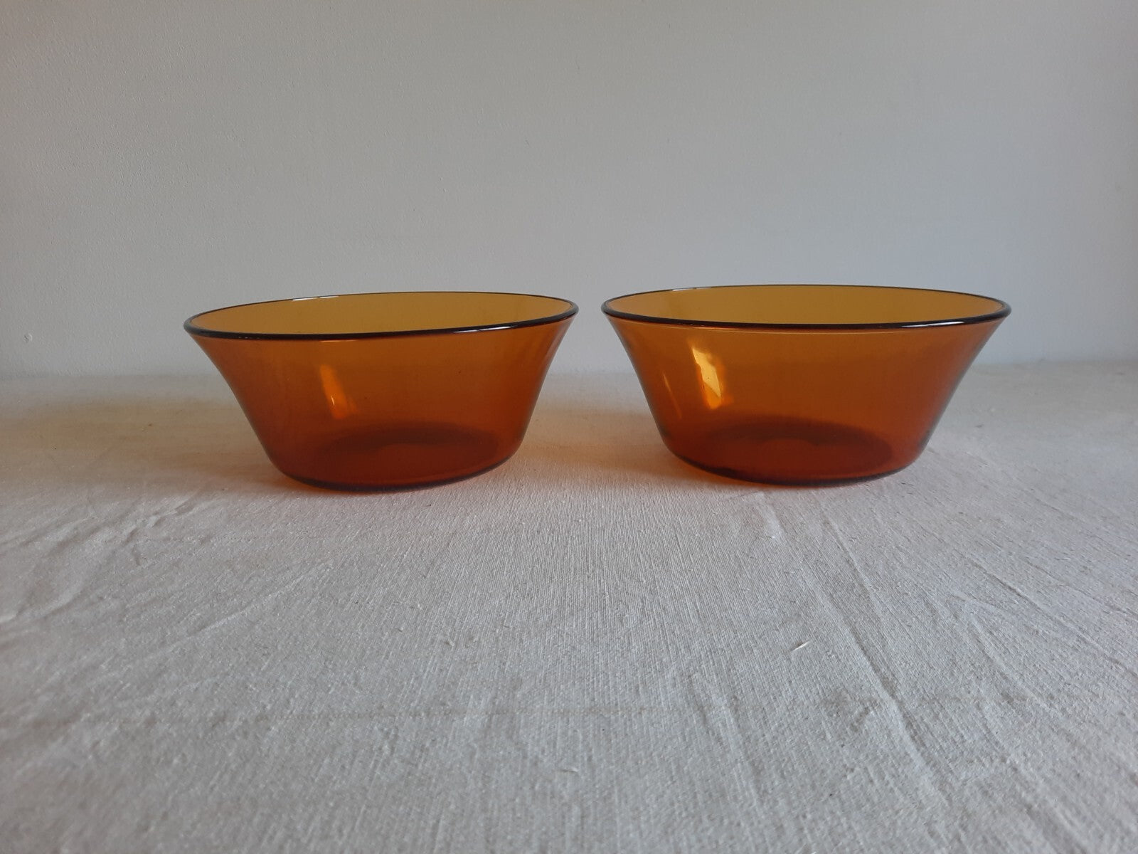 2x Amber Glass Serving Bowl Duralex France Vtg Mcm Mid Century Side Dish Deep