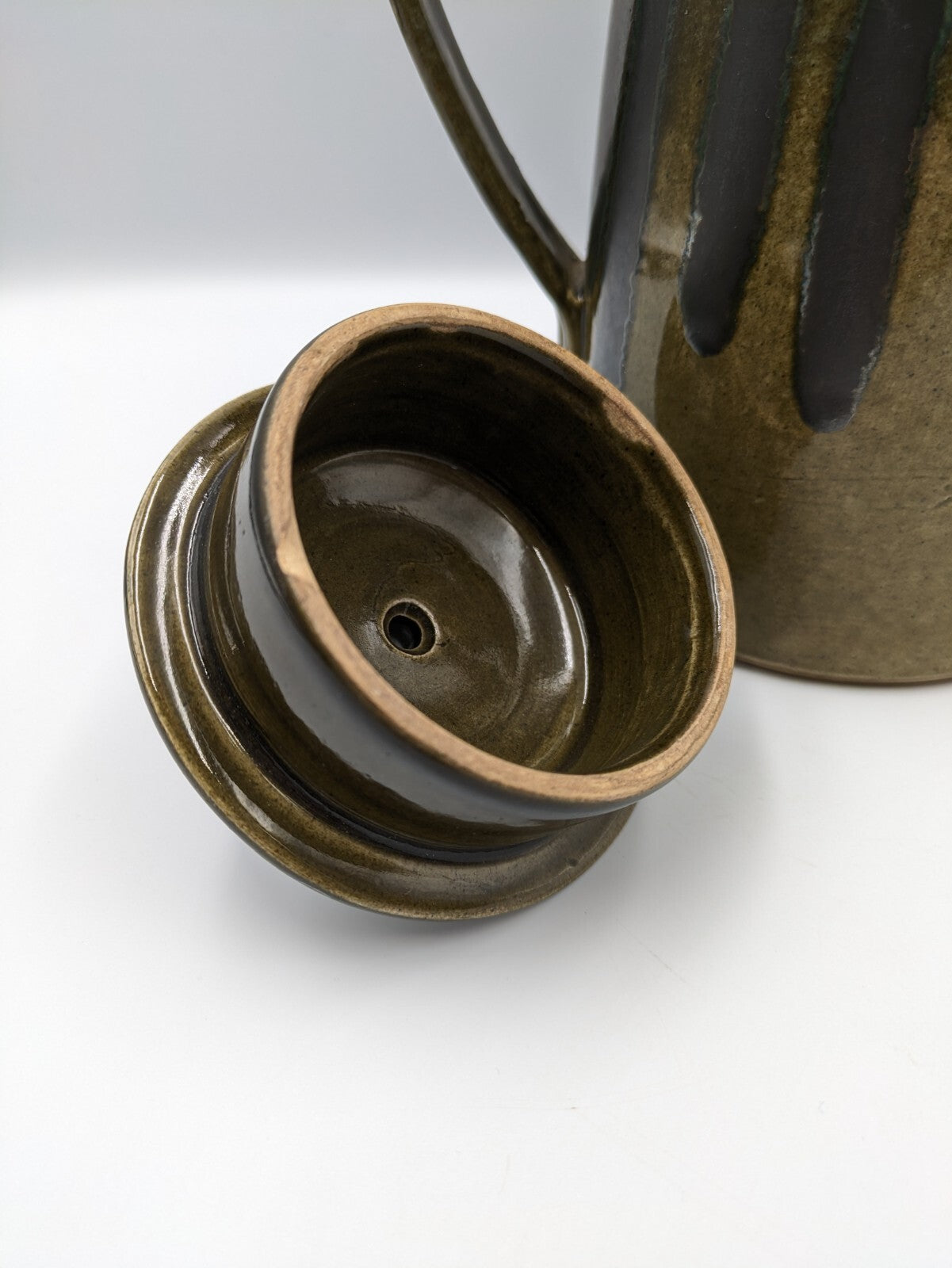 Stoneware Coffee Pot Tall Teapot Textured Design W Lid Vintage Mid Century Retro