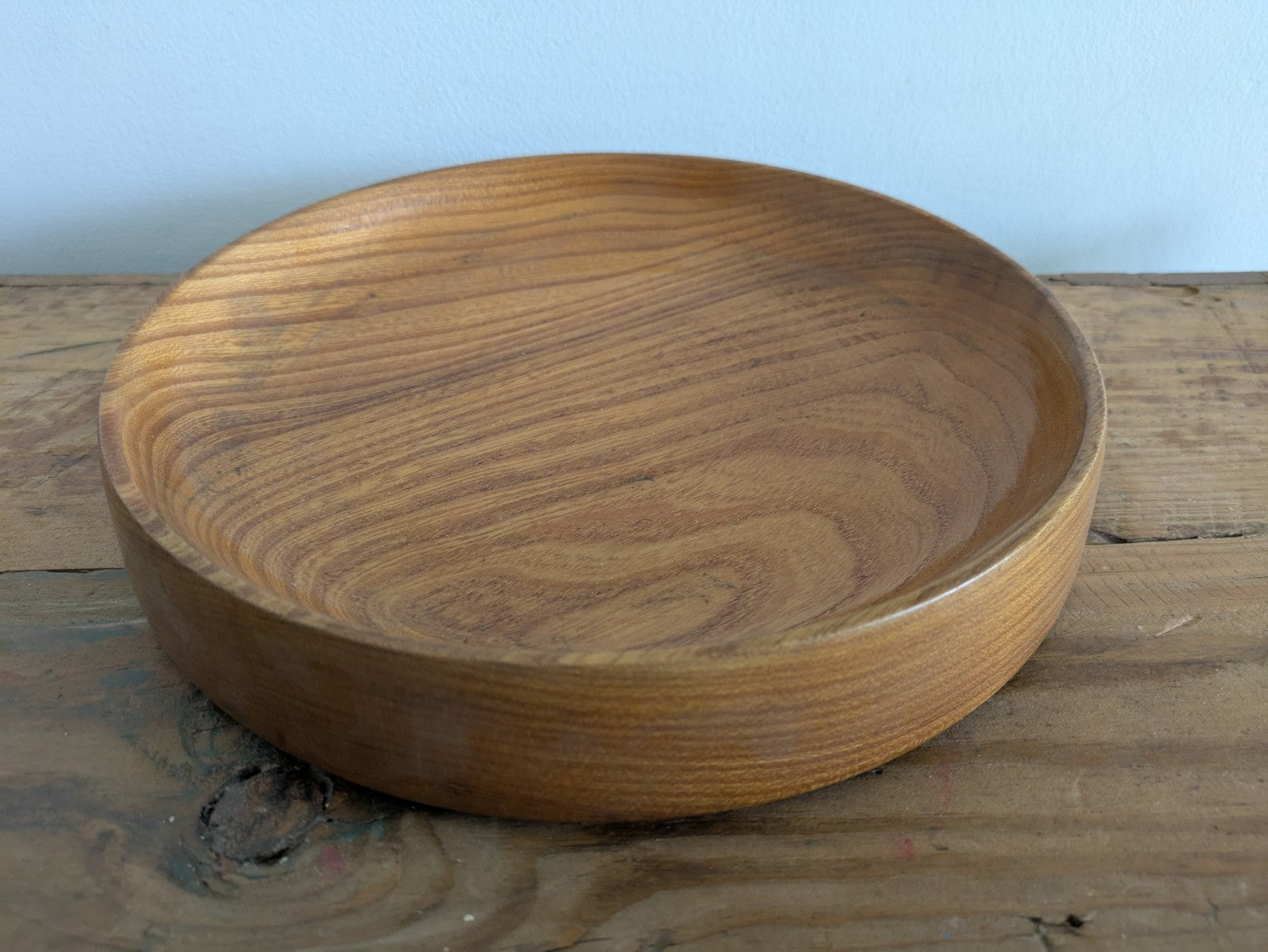 Vintage Mid Century Retro Solid Wood bowl Fruit Serving Round Prop Vgc Platter