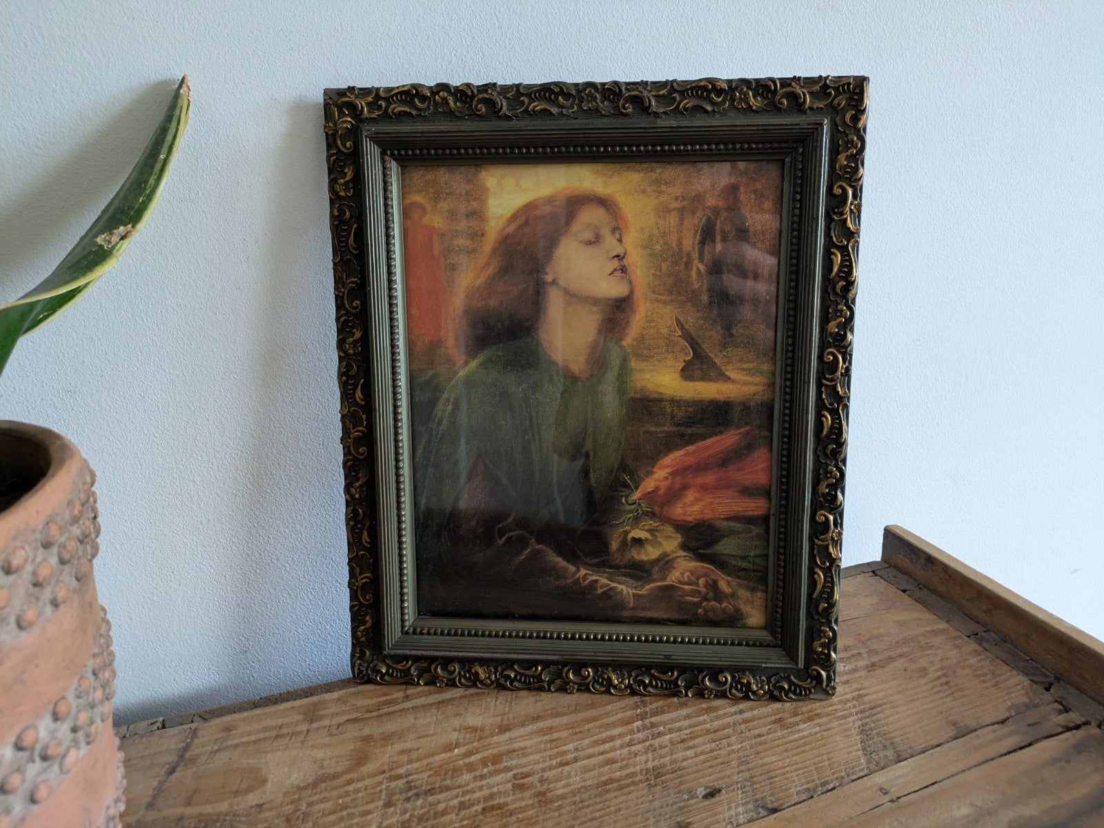 Antique Frame With Rossetti Beata Beatrix Print Pre-Raphaelite Dante Art VTG Old