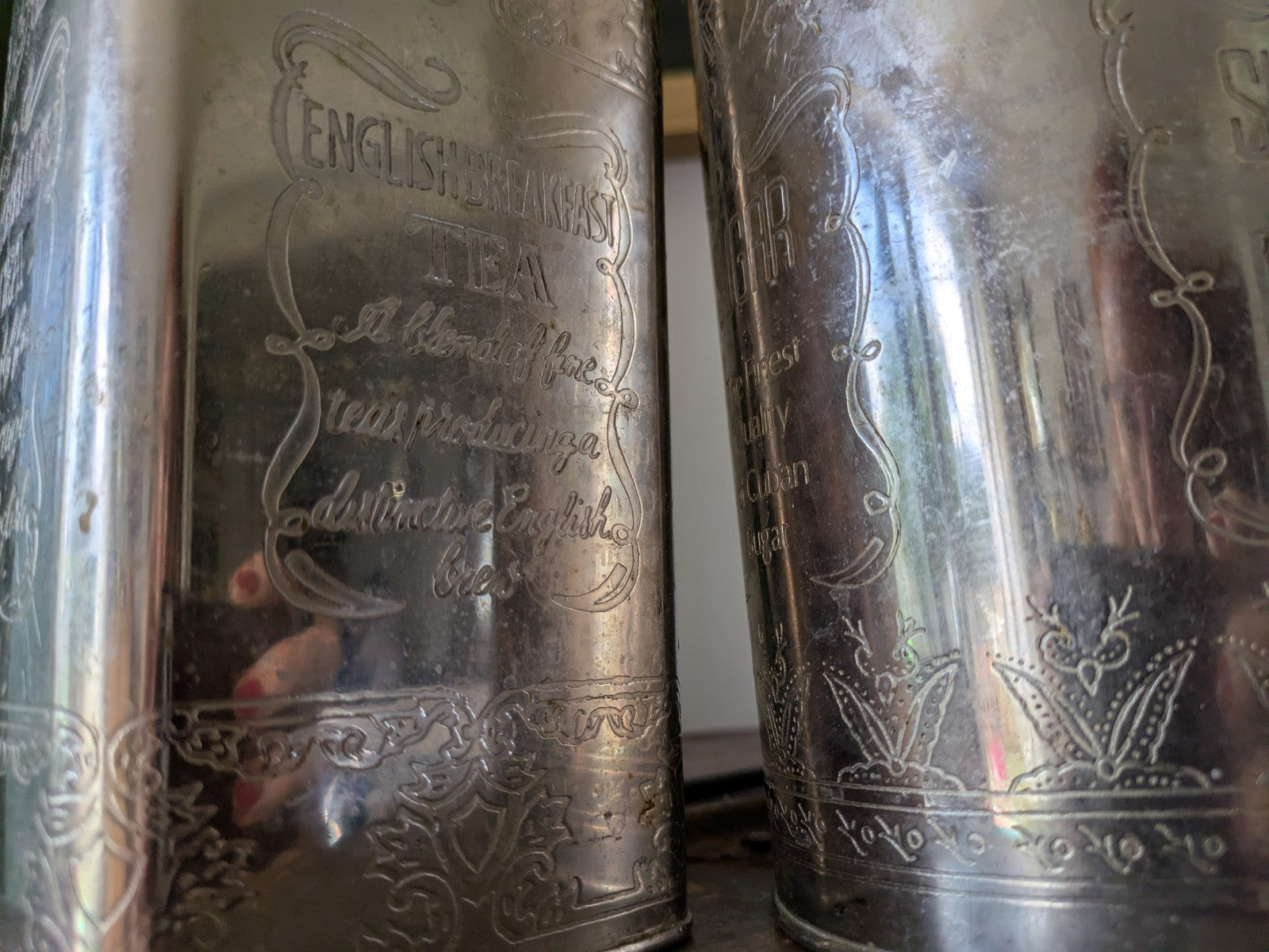Vintage Canister Set Finest Quality Cuban Sugar, Coffee, Fine Teas Silver Metal