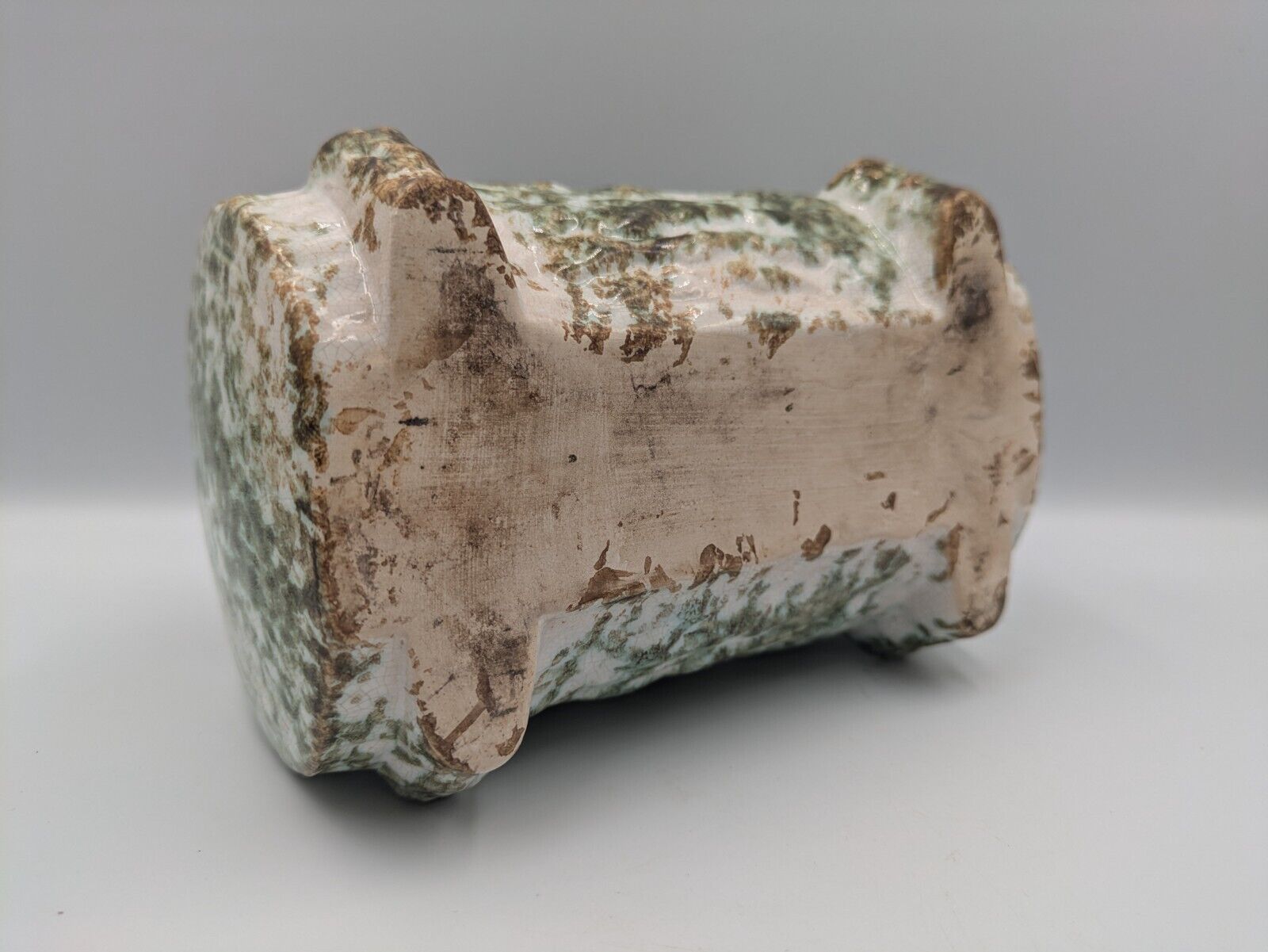 Tree Bark Green Pottery Figural Woodland Glaze Log Planter Vintage Retro Mantle