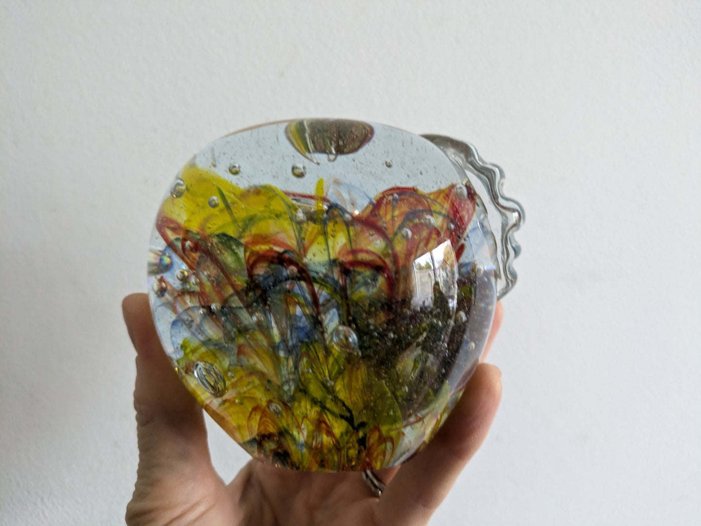 Vintage Murano Italian Art Glass Apple Shaped Paperweight Scramble Large Colour