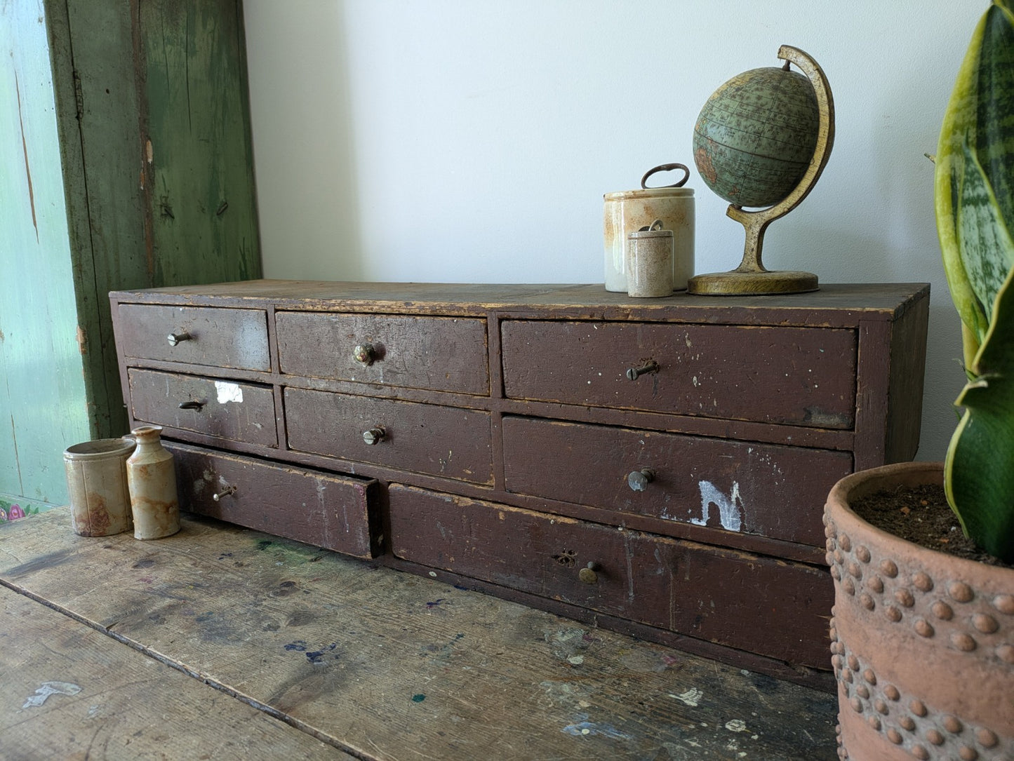 Antique Engineers Bank Of Drawers Apothecary Cabinet Chest Of Drawers Garage Vtg