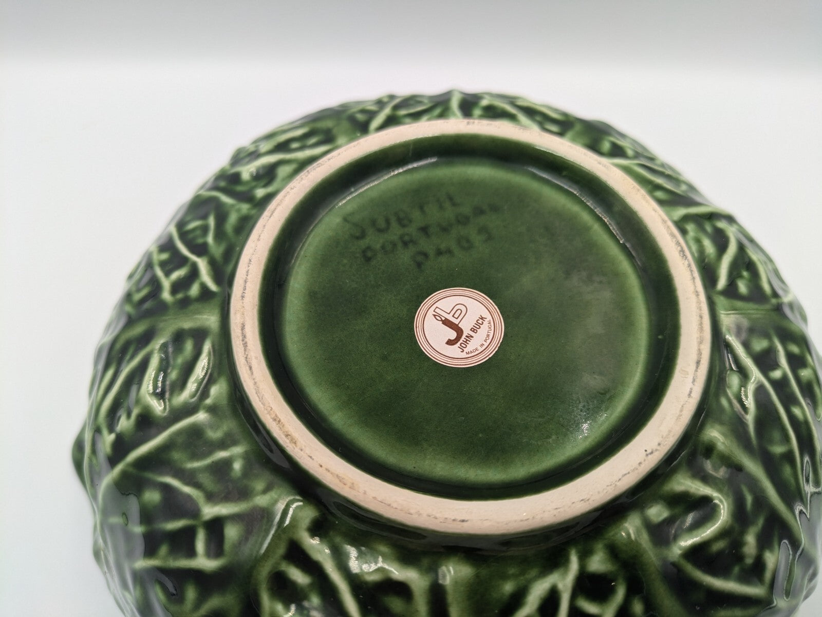 subtil john buck portugal Antique Green Majolica cabbage leaf bowl Serving Large