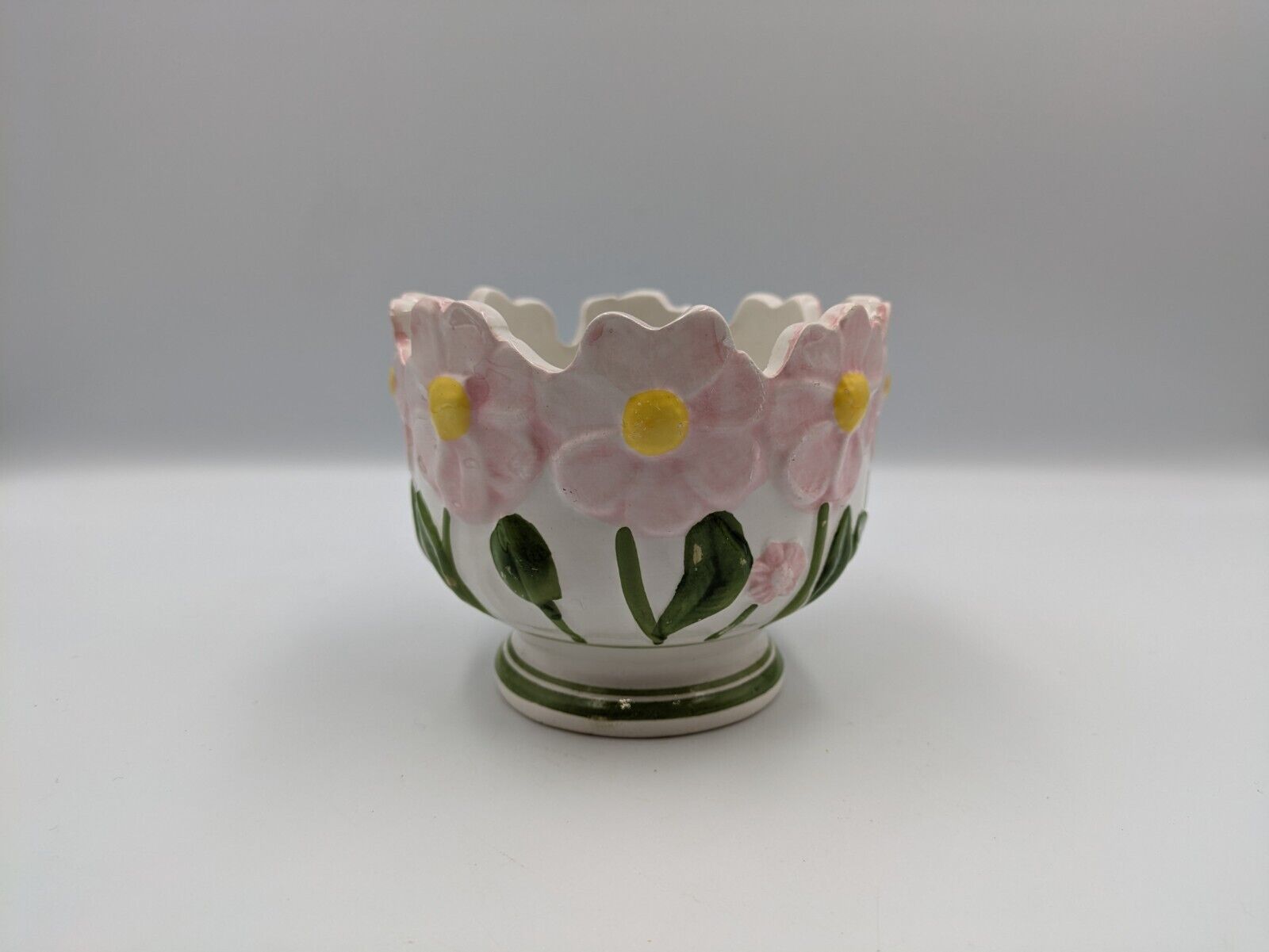 Bassano Ceramic Plant Pot Planter Made In Italy Vintage Daisy Flower Floral Vgc