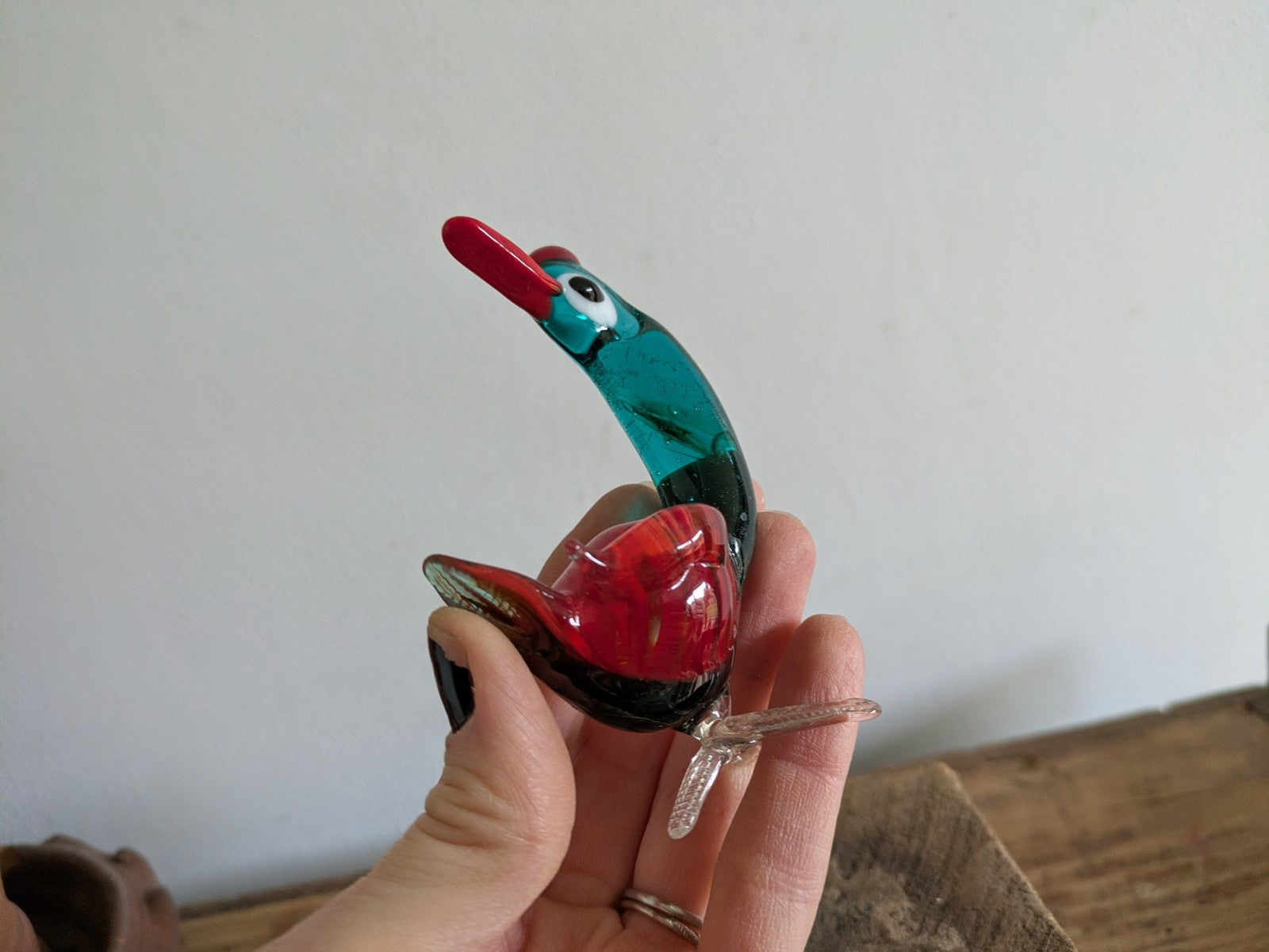 Lampwork Hand Blown Miniature Glass Blue Figurine Duck Swan Geese Bird Vtg Retro