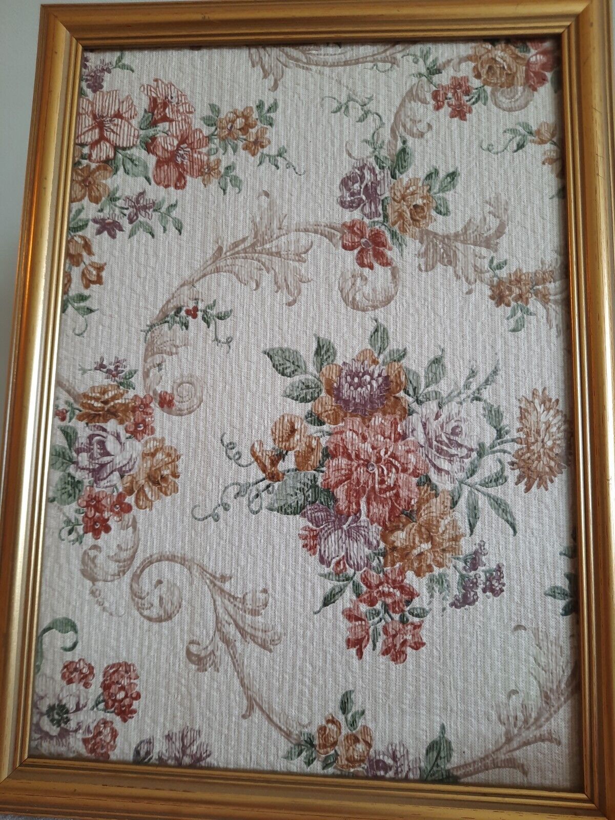 Floral picture Frame Wallpaper Sample gift framed Rare French Vtg Original Gold
