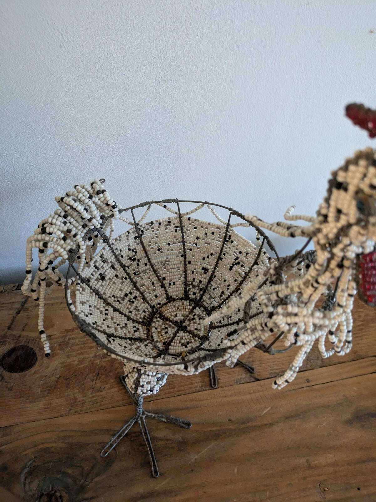 Farmhouse Rooster Cockerel Hand Crafted Beaded Ornament Gift Chicken Egg Basket