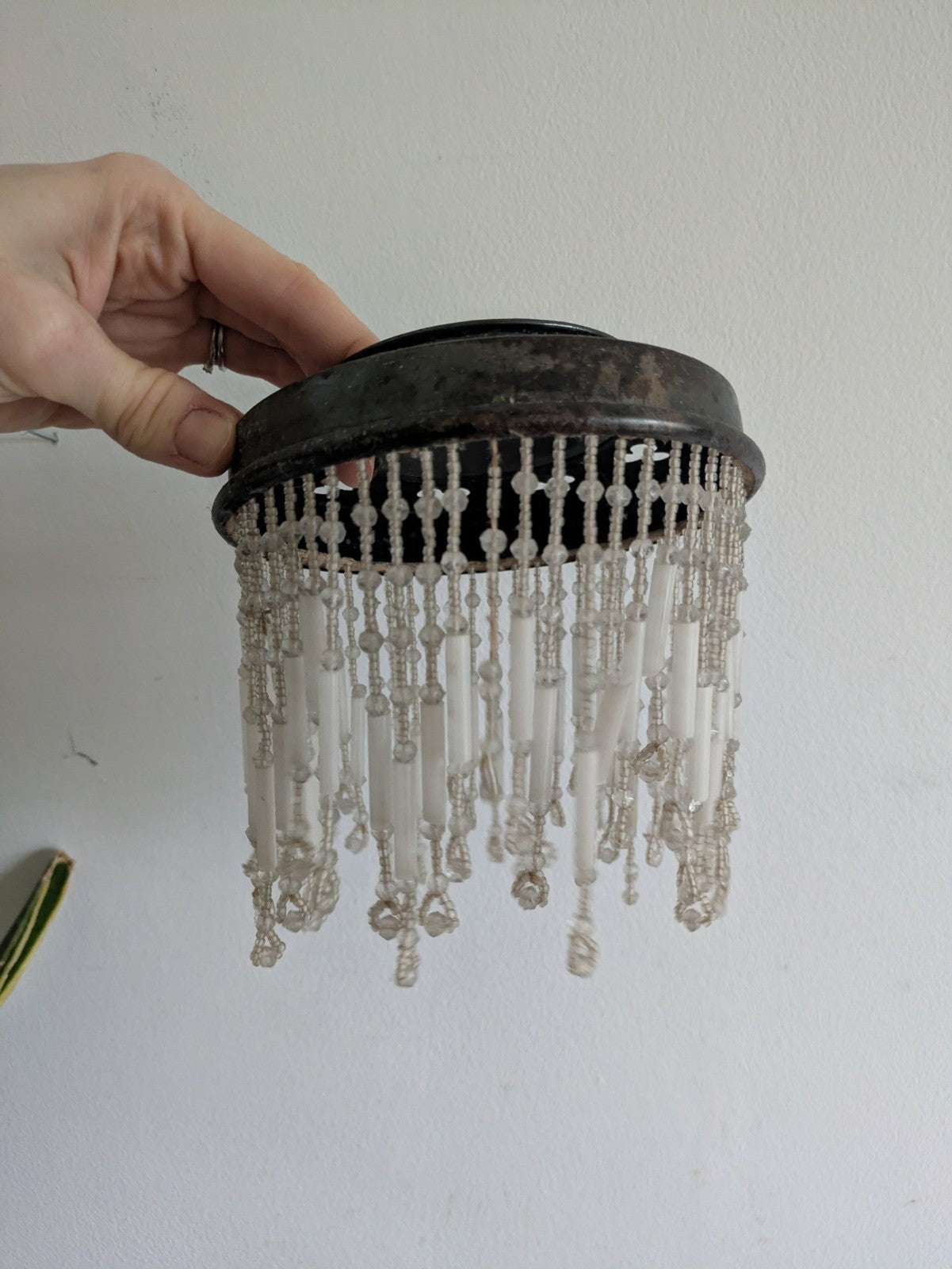 Antique French Beaded Light Shade Ceiling Art Deco Fitting Glass Bead Rare Prop