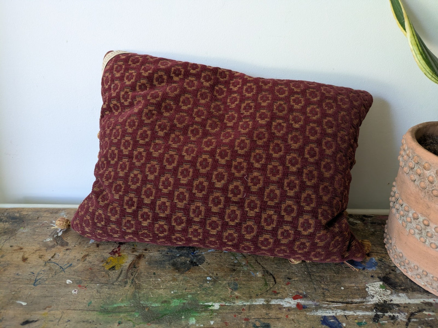 Vintage Sussex House Tapestry Cushion Rectangular Feather Pad Red Gold Heritage