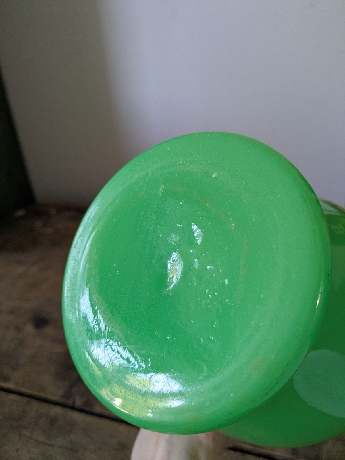 Antique Green Uranium Glass Water Jug Pitcher Jade Jadeite Art Deco Opaque Large