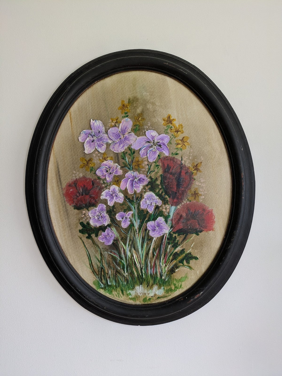 Original Signed Oil Painting - Oval Floral Signed by Betts? Vintage Antique Old