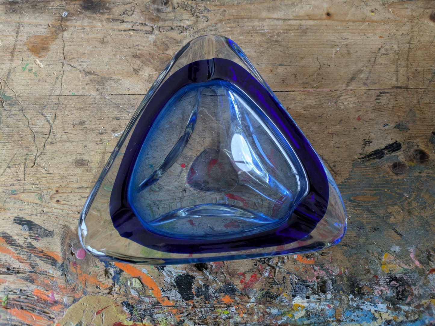 VINTAGE ITALIAN MURANO SOMMERSO  ART GLASS DISH MID CENTURY Modern Ash Tray BLUE