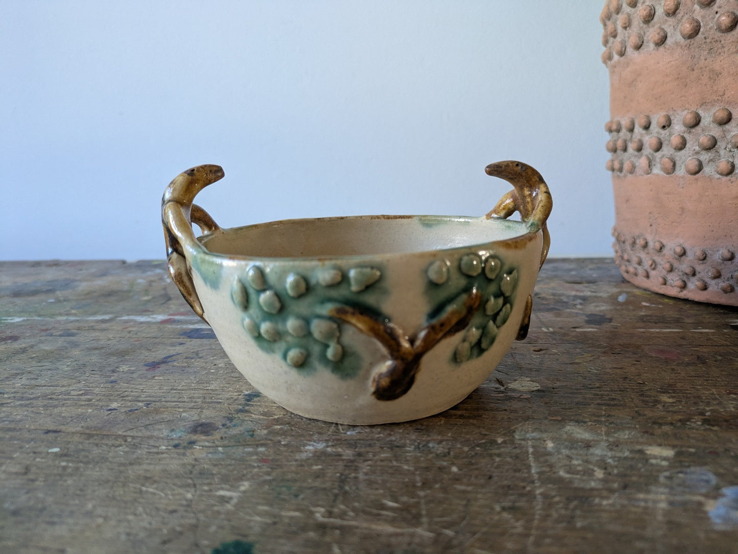 Ethnic Reptile Lizard Pottery Bowl Boho Hippy Zimbabwe Africa Dish Ooak VTG Old