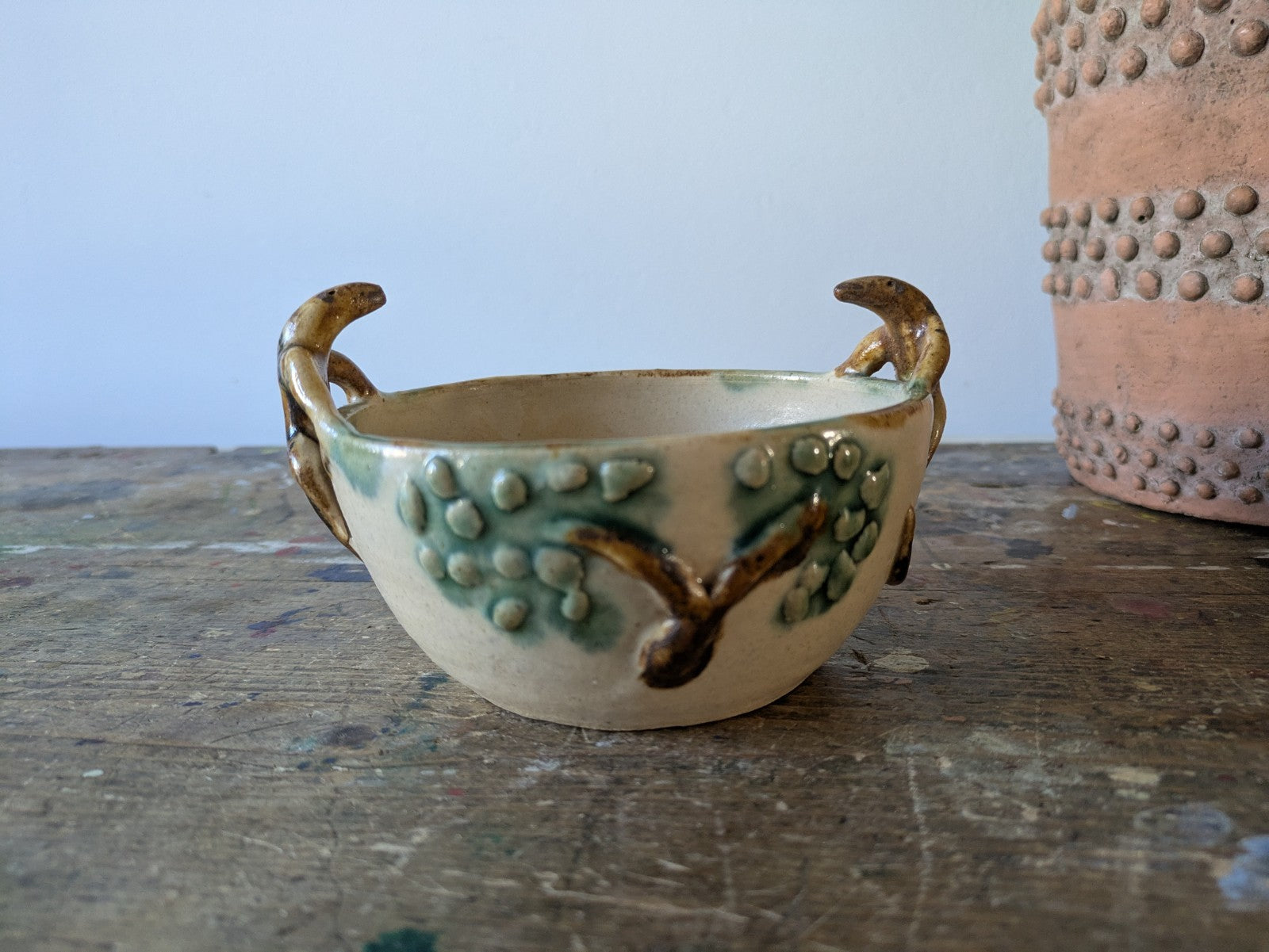 Ethnic Reptile Lizard Pottery Bowl Boho Hippy Zimbabwe Africa Dish Ooak VTG Old