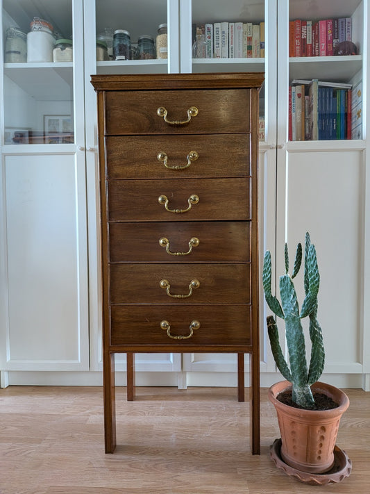 Antique Vtg Edwardian Mahogany Cabinet Chest Sheet Music 6 Drop Front Drawers Vg