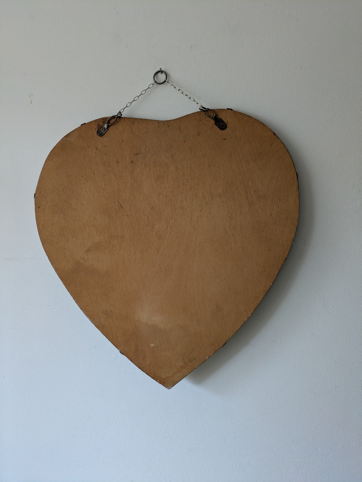 Large Antique Vintage Art Deco 1930s Heart Shaped Scalloped Mirror With Chain
