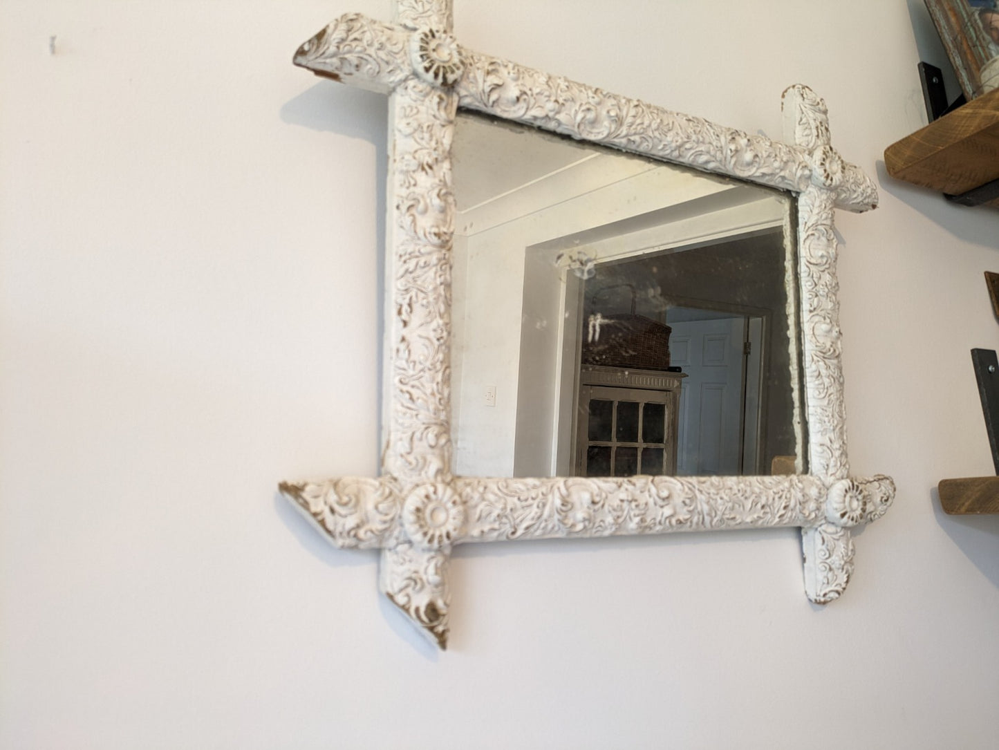 Late 19th century French Detailed distressed mirror Chippy Antique Rare Mercury