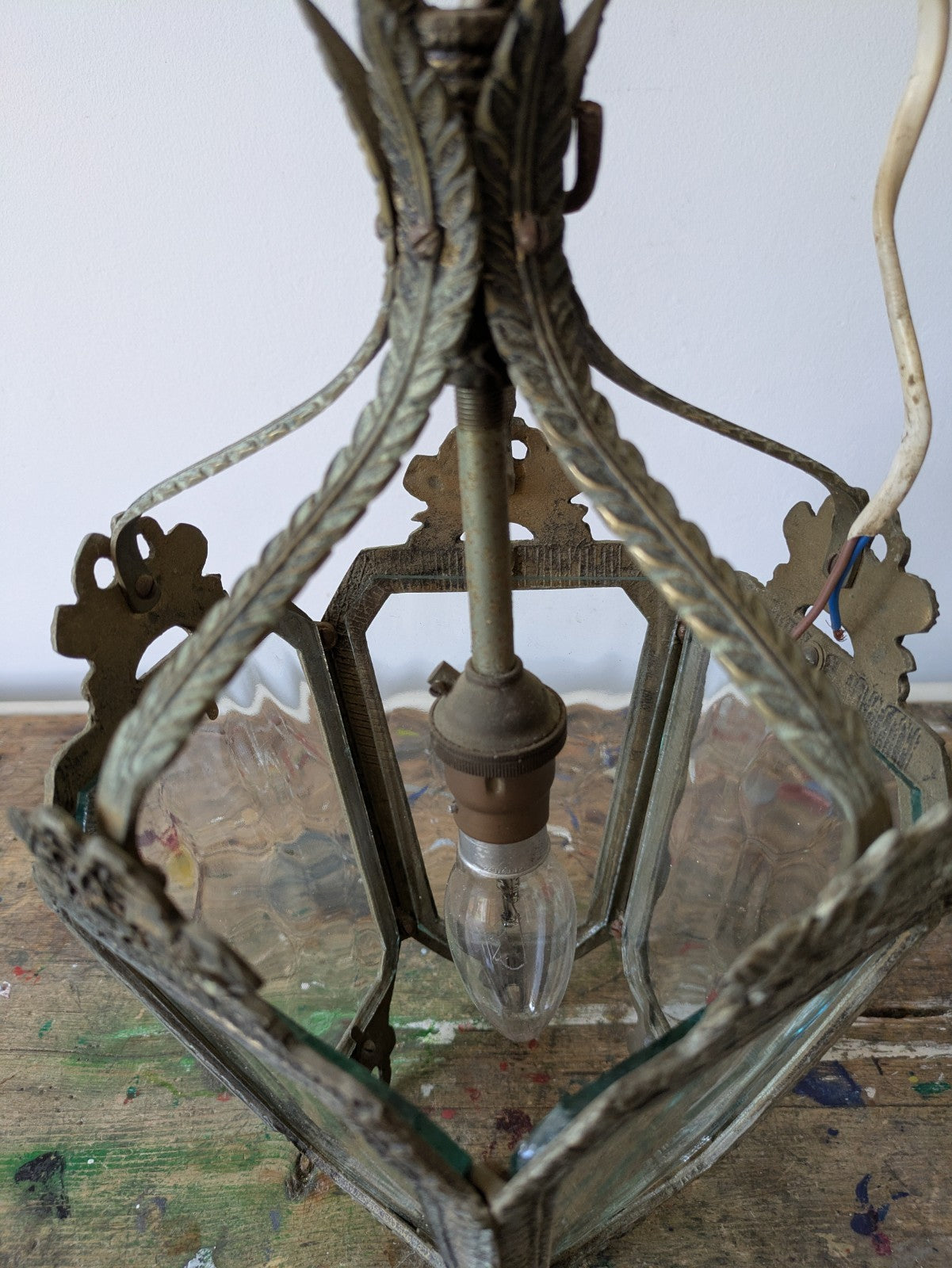 Vintage Antique French Rococo Style Brass Hall Lantern Pendant Ceiling Light Vgc