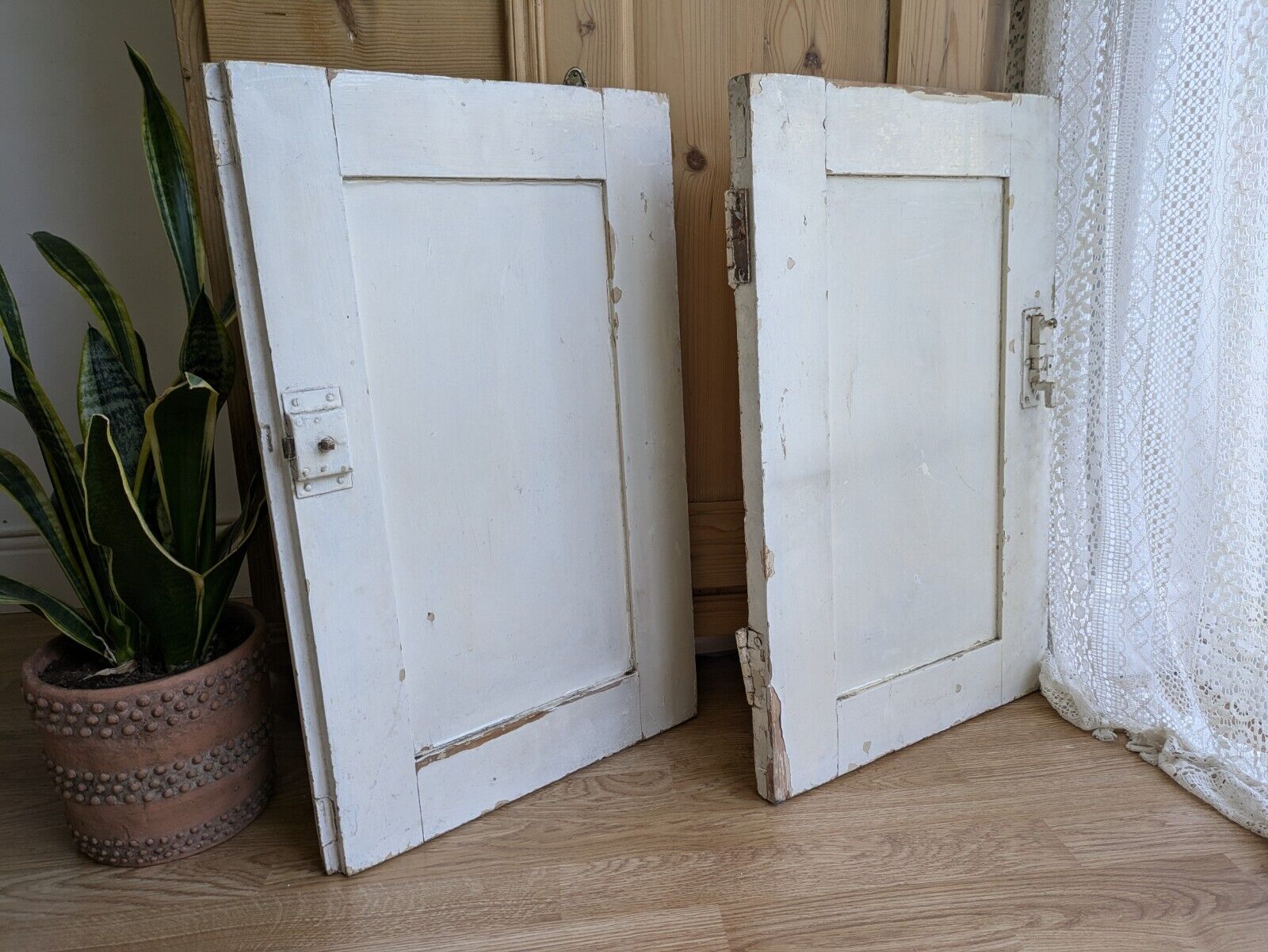 Pair Old Original Antique Victorian Period Cupboard Doors panels chippy paint!!!