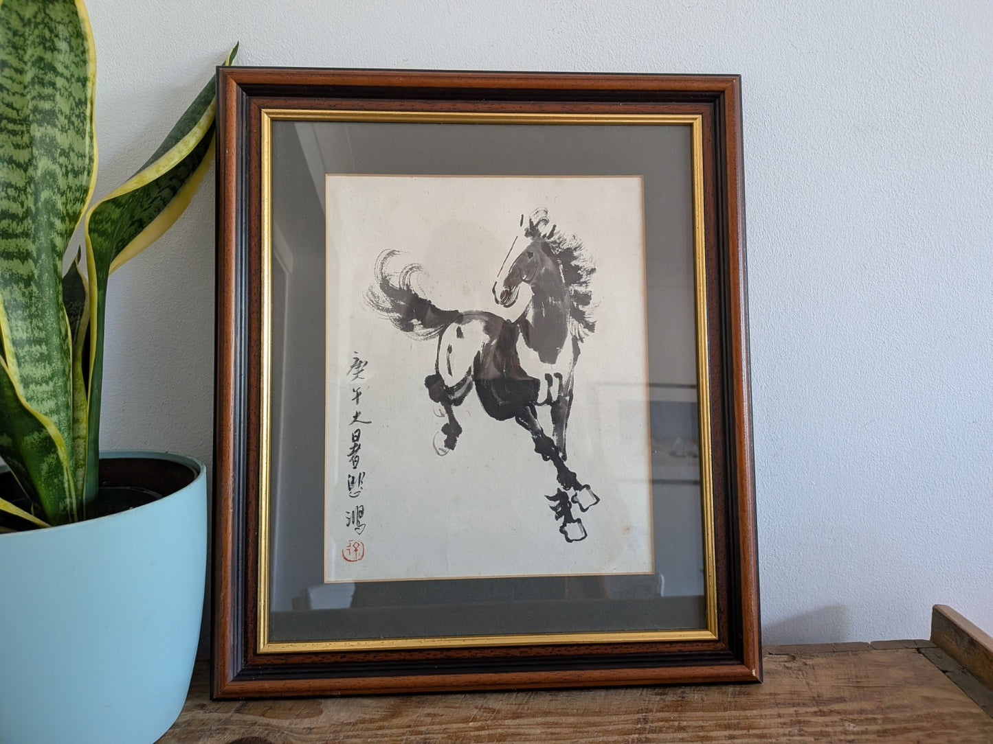 XU BEIHONG 徐悲鴻 Painting 'Horse' Collectible Chinese Art Asian Ink Frame Vintage!