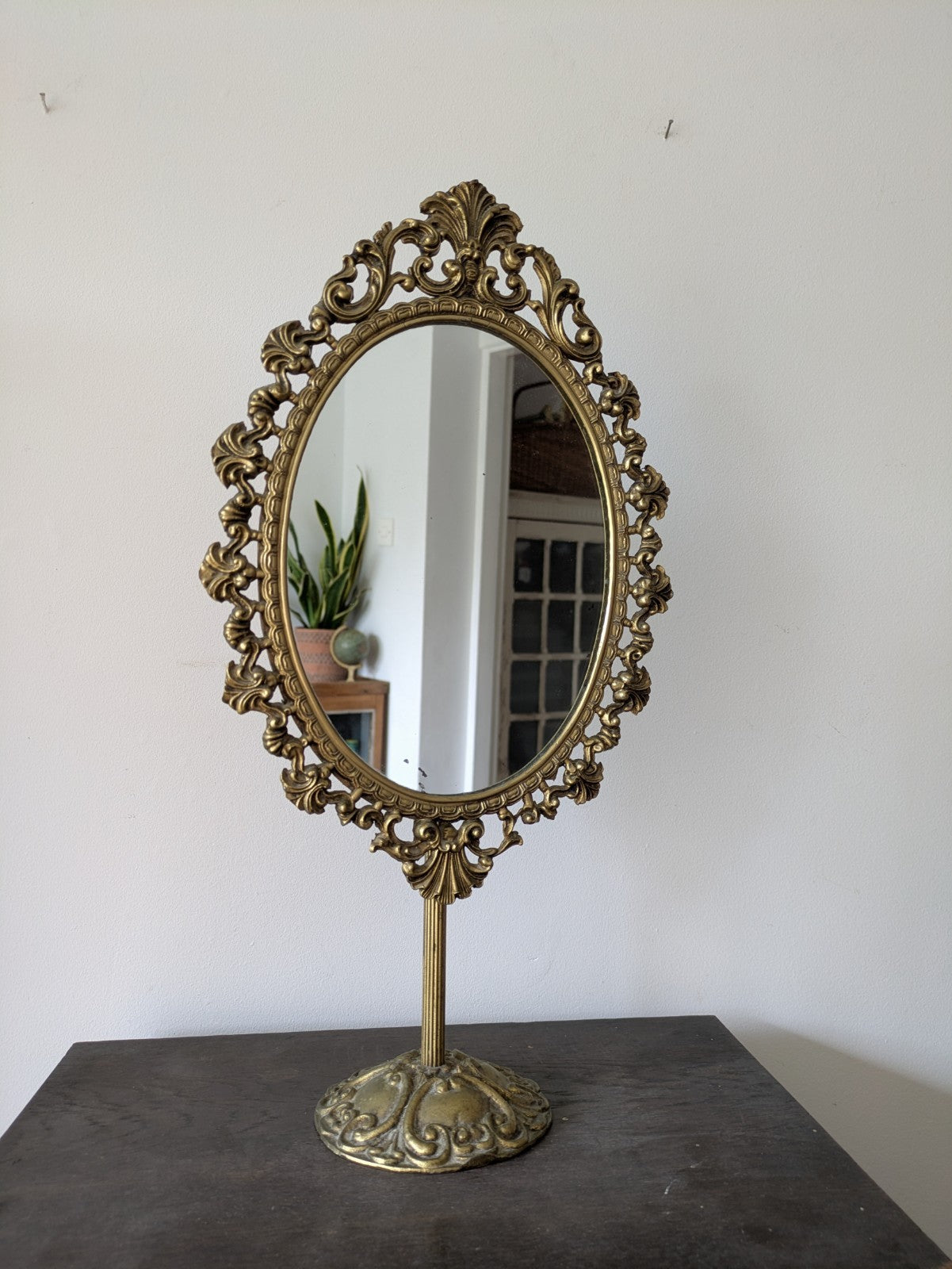 Antique Vintage Oval Dressing Cast Metal Table Vanity Swing Mirror French Style