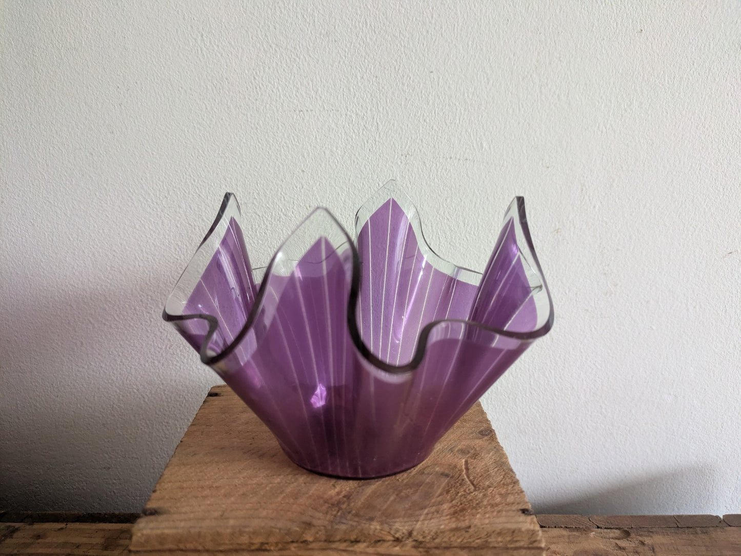 Chance Brothers Purple Glass 'Cordon' Retro Handkerchief Vase Vgc Prop Amethyst 