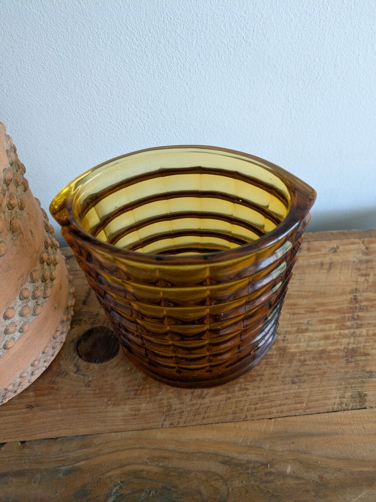 RARE 1975 Zabkowice Glass Works Amber Vase Jan Sylwester Drost New Look Optical 