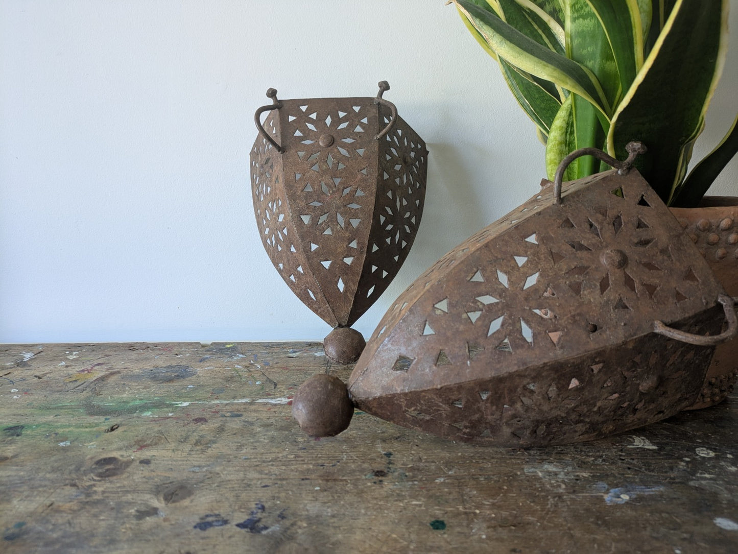 Pair Handmade Pierced Open Iron Moroccan Wall Sconces Lights Candles Lamp Decor