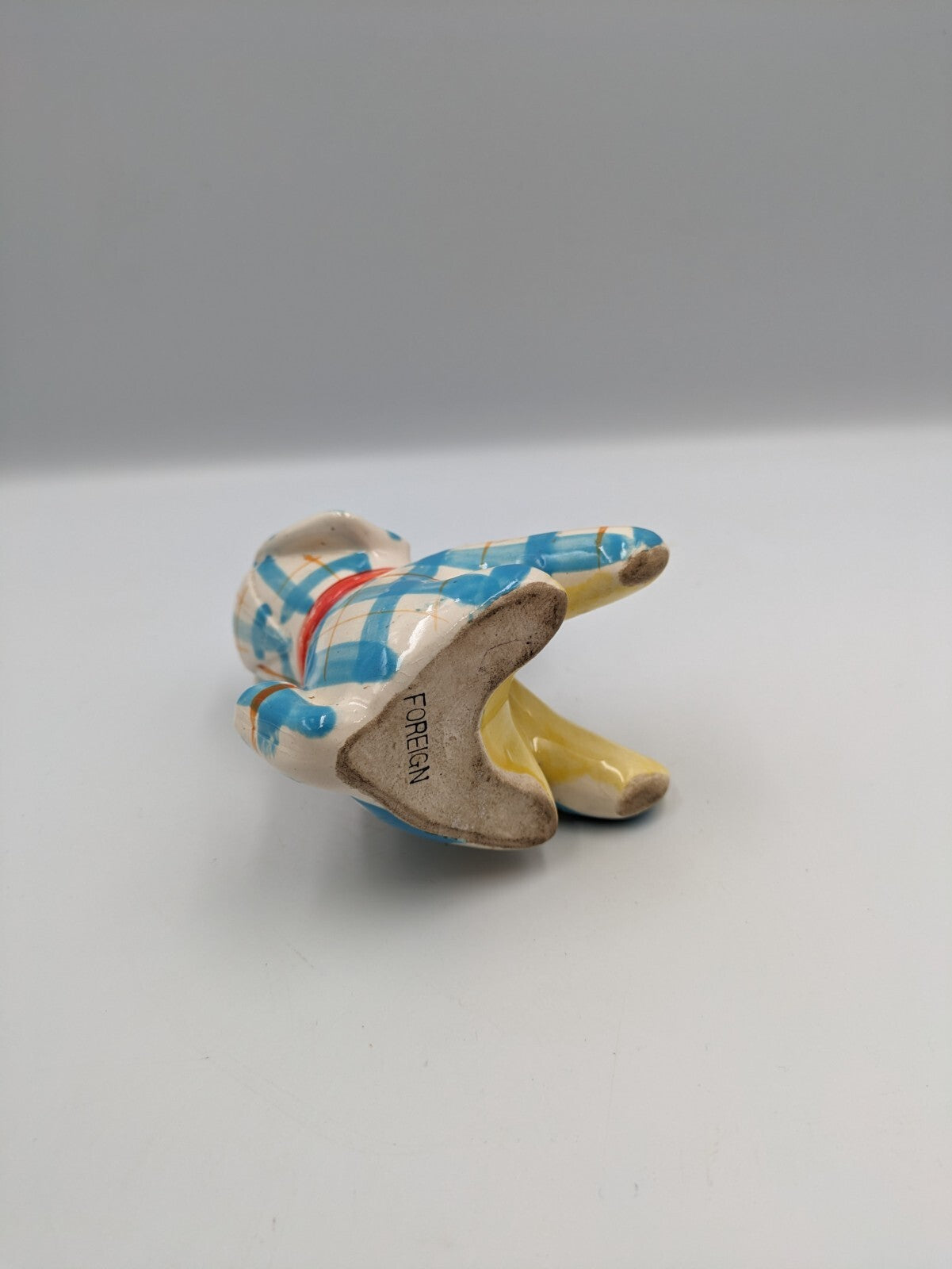 Vintage Kitsch Ceramic Novelty Dog Tape Measure Plaid Design Blue Retro 1950s Vg