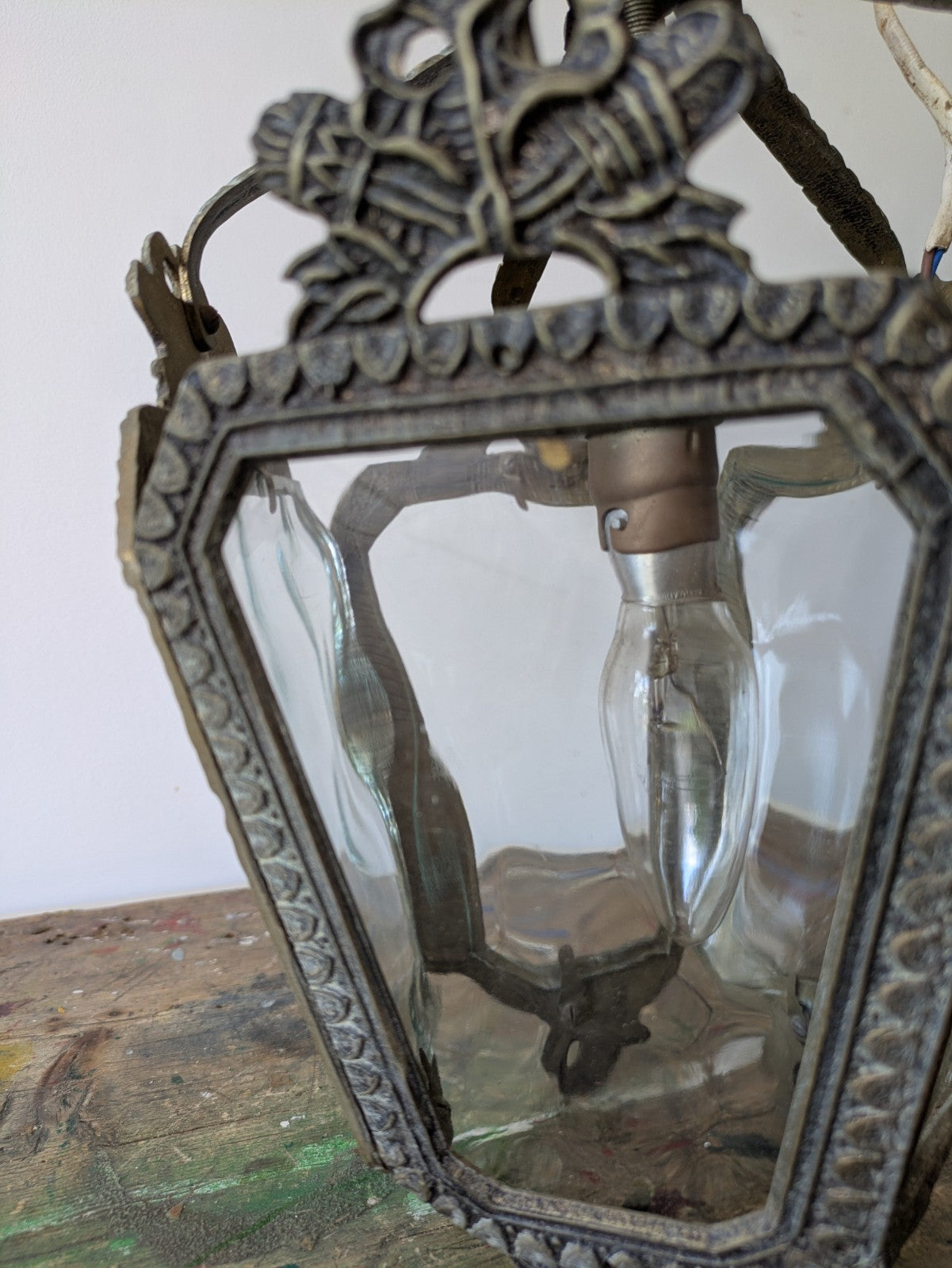 Vintage Antique French Rococo Style Brass Hall Lantern Pendant Ceiling Light Vgc