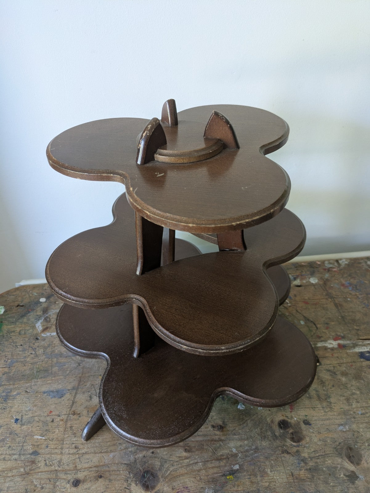 Vintage Wooden Clover Leaf 3 Tier Stand Cakes Cupcake Display Trinket Figurine
