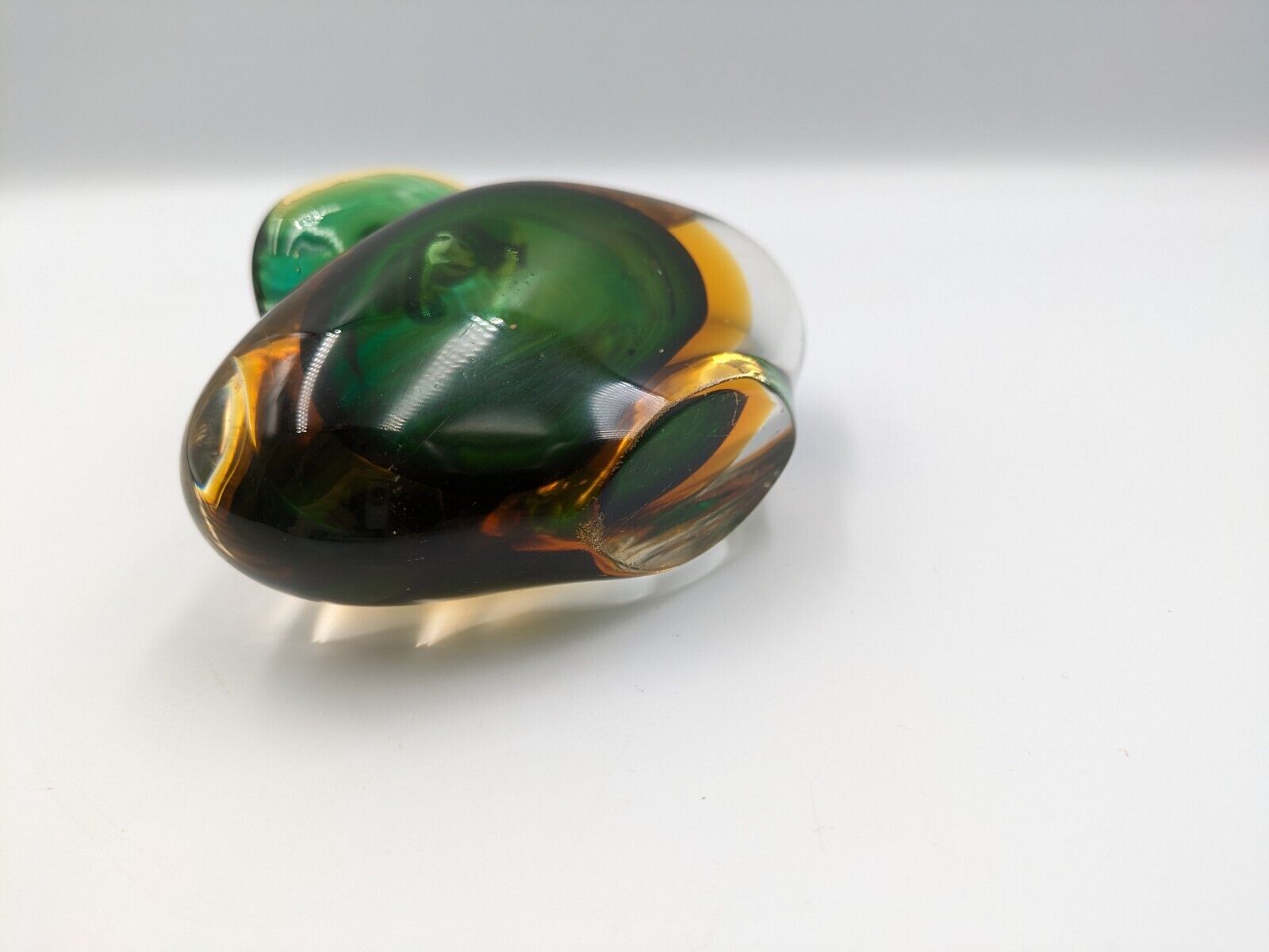 Murano Sommerso Hand Blown Art glass Green Amber Cased Italian perfume Bottle UV