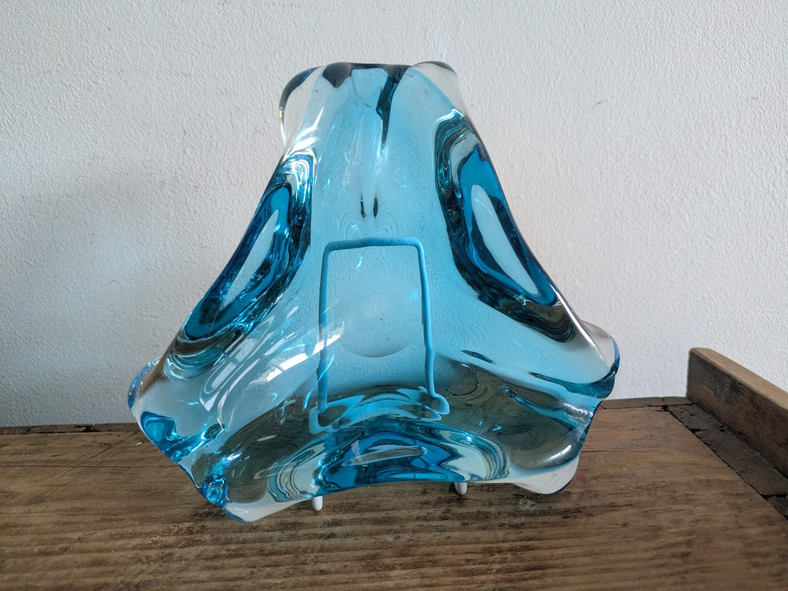 Vintage Murano Turquoise Blue Triangular Art Glass Bowl Ashtray MidCentury Retro