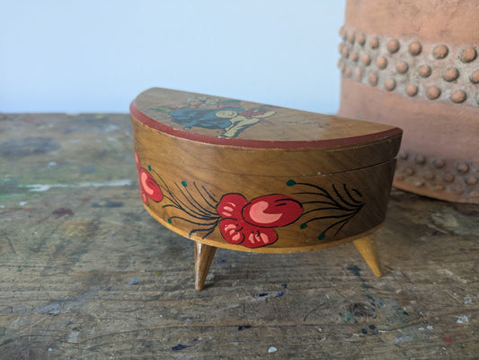 Trinket Jewelry Box Mallorca Ibiza Wood Dancers Lined Mirror Vtg Demilune Prop