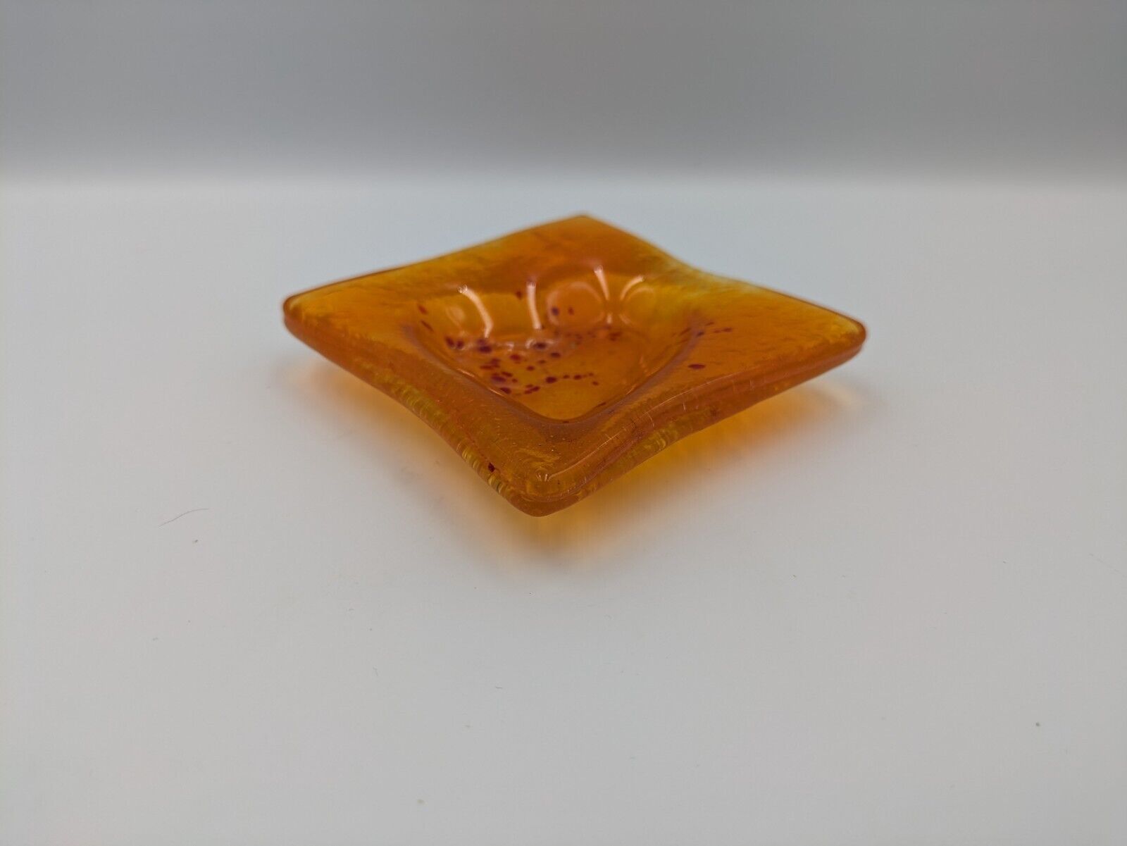 Vintage Mid Century 60s Fused Glass Soap Dish Orange Heart Sq Retro Ash Tray Vgc