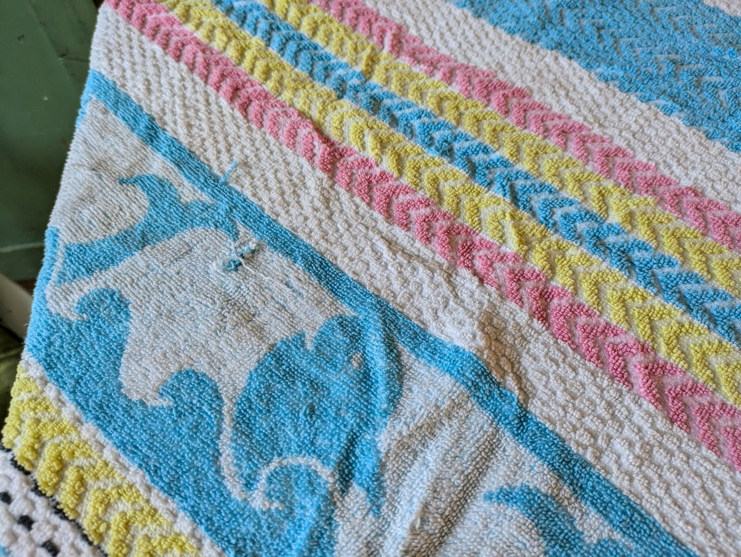 1 Vintage Towel Rainbow Stripe Retro Bath bathroom prop Midcentury Cotton Prop