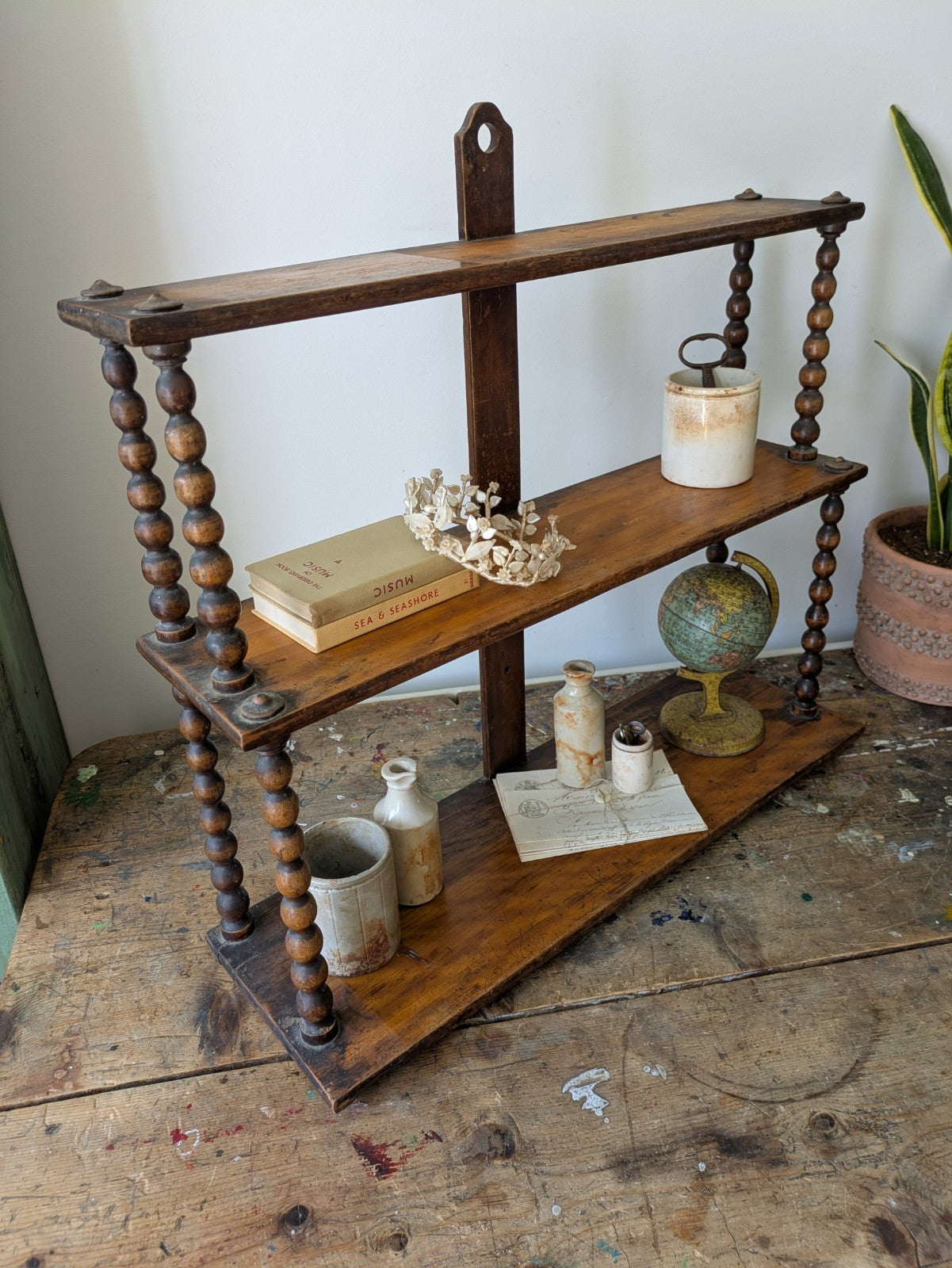 Antique Victorian French Console Shelves Whatnot Shelves with Bobbin Spindles
