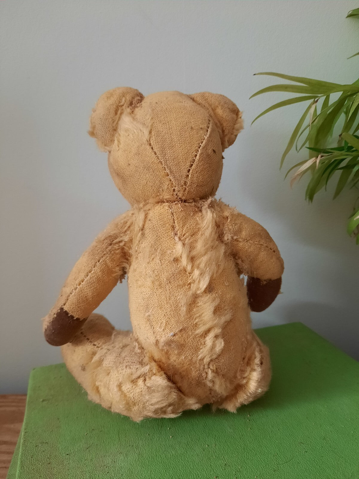 Antique Small Jointed Old Mohair Teddy Bear straw stuffed vintage RARE worn toy!
