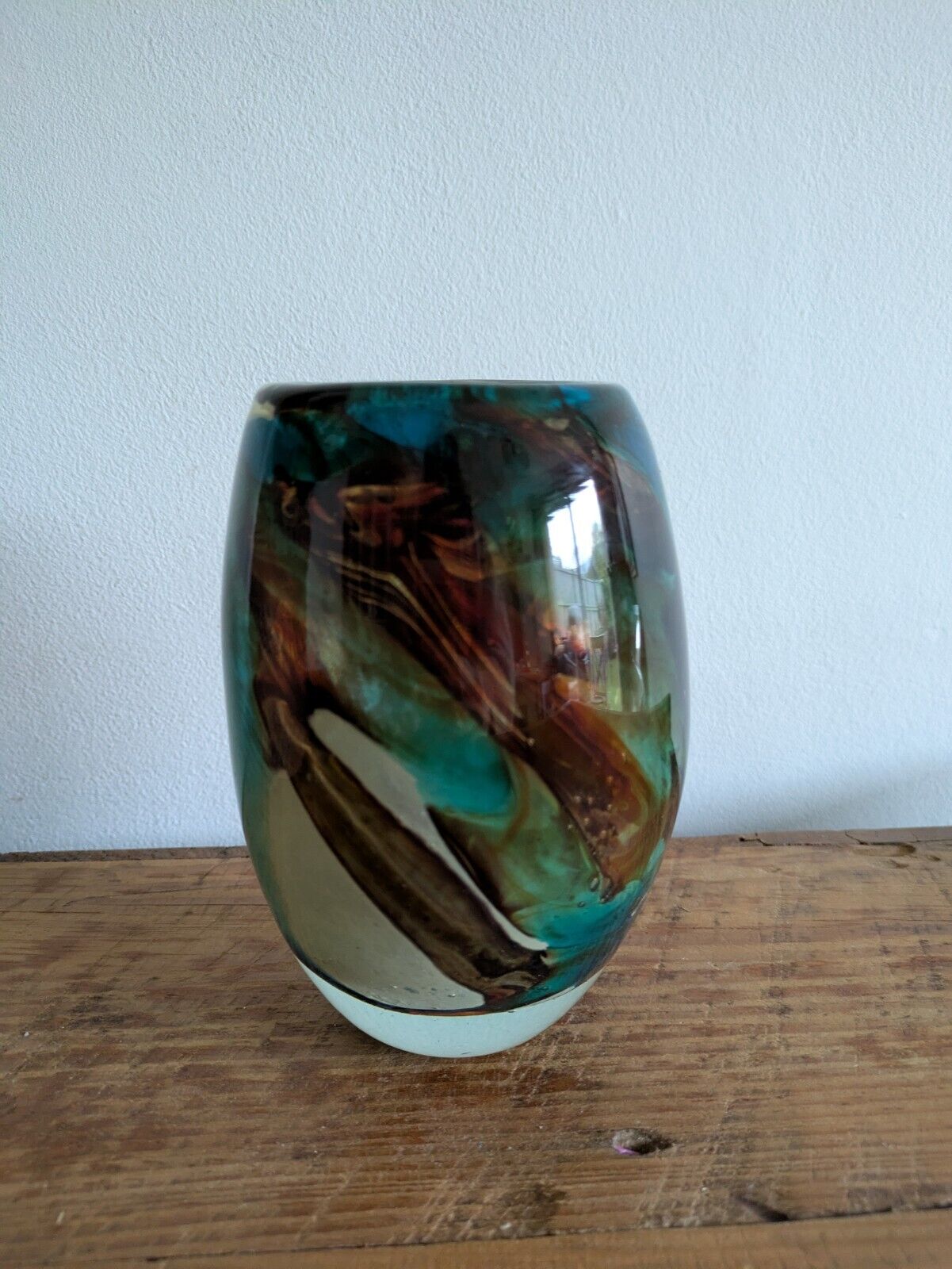 Vintage Mdina Maltese Glass 'Tiger' Pattern Ovoid Vase Art Retro Blue Brown Vgc