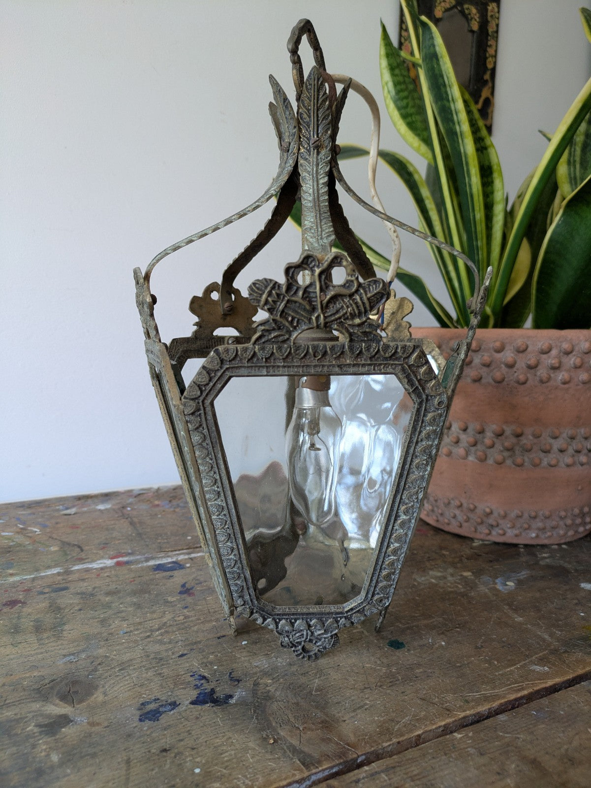 Vintage Antique French Rococo Style Brass Hall Lantern Pendant Ceiling Light Vgc
