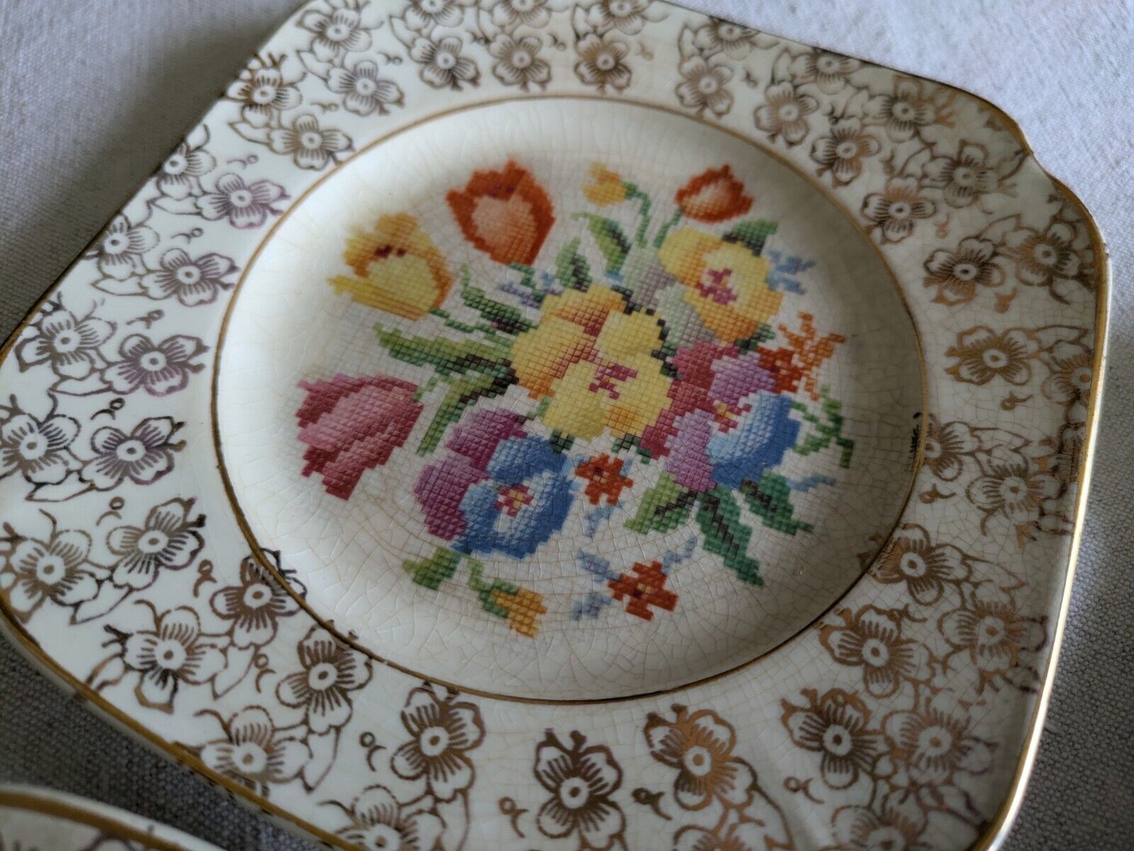6x Vtg Coronet Ware Tapestry English Sampler Side Plates Parrott & Co Burslem 